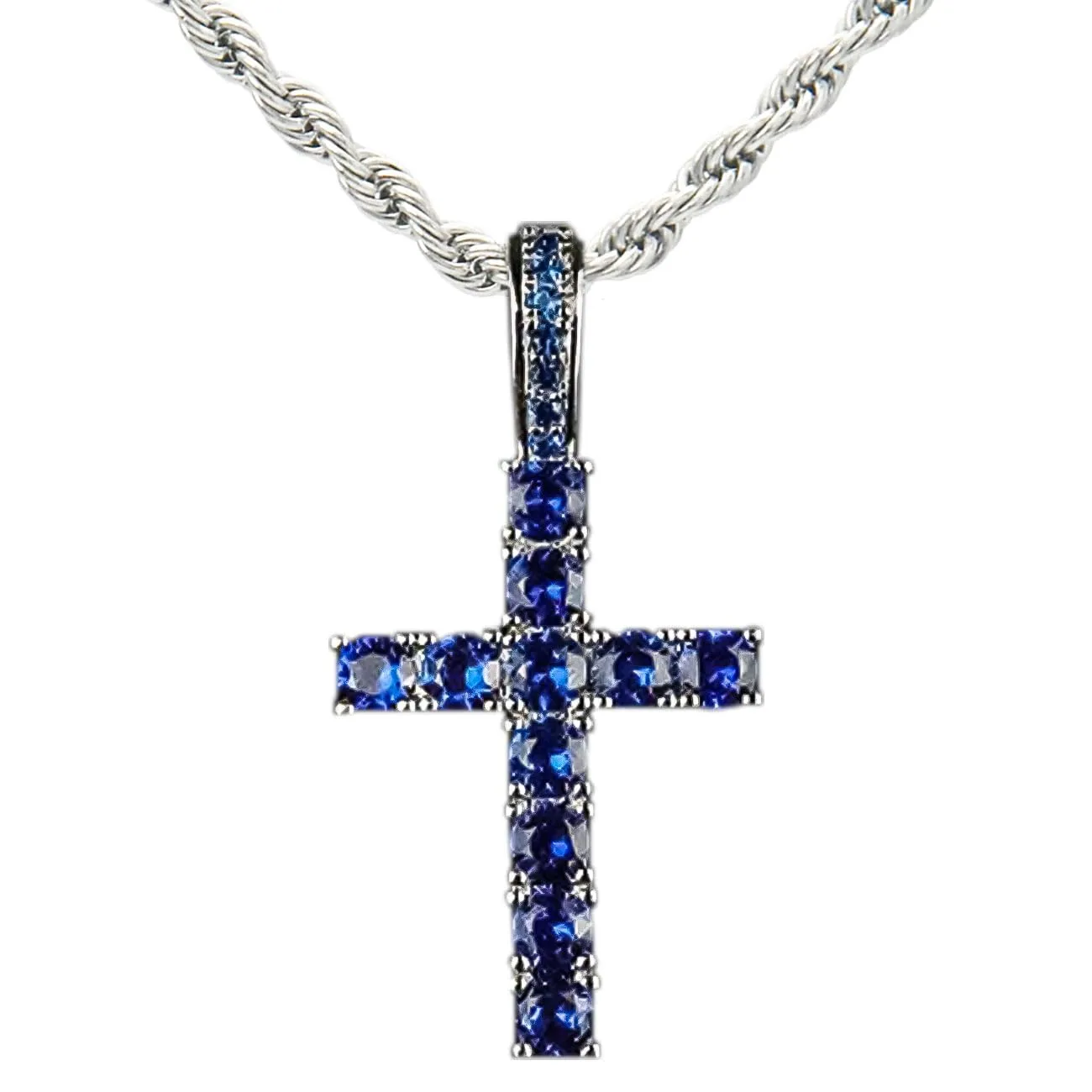 KONFEN Collana con Pendente a Croce in Acciaio Inossidabile e Zirconi, 60cm, Blu - immagine 1