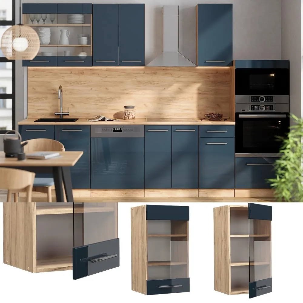 Vicco Fame-Line Mobile da cucina in vetro, Blu scuro lucido, 40 cm - immagine 2