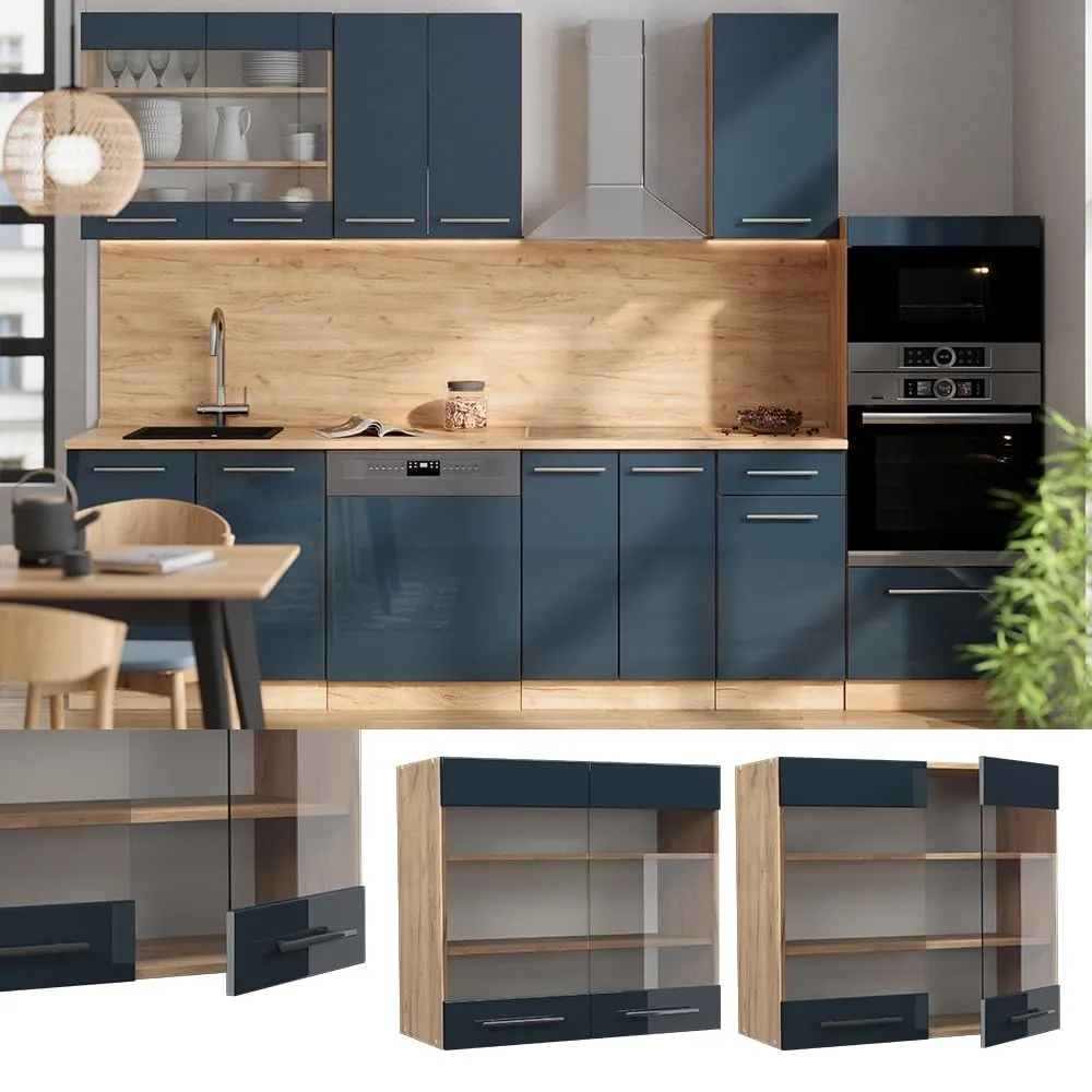 Vicco Fame-Line Mobile da cucina in vetro, Blu scuro lucido, 80 cm - immagine 2