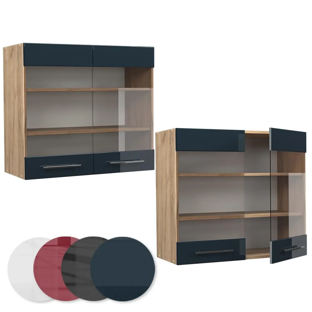 Vicco Fame-Line Mobile da cucina in vetro, Blu scuro lucido, 80 cm - immagine 5