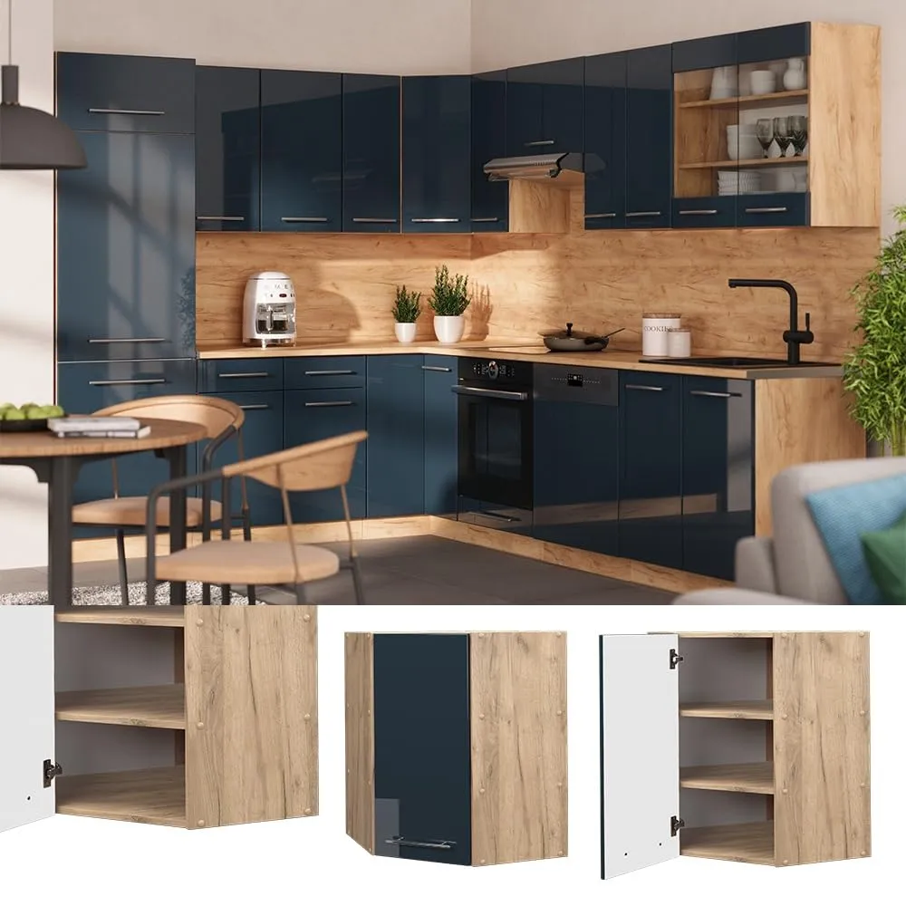 Vicco Fame-Line Mobile angolare da cucina, Blu scuro lucido, 57 cm - immagine 2