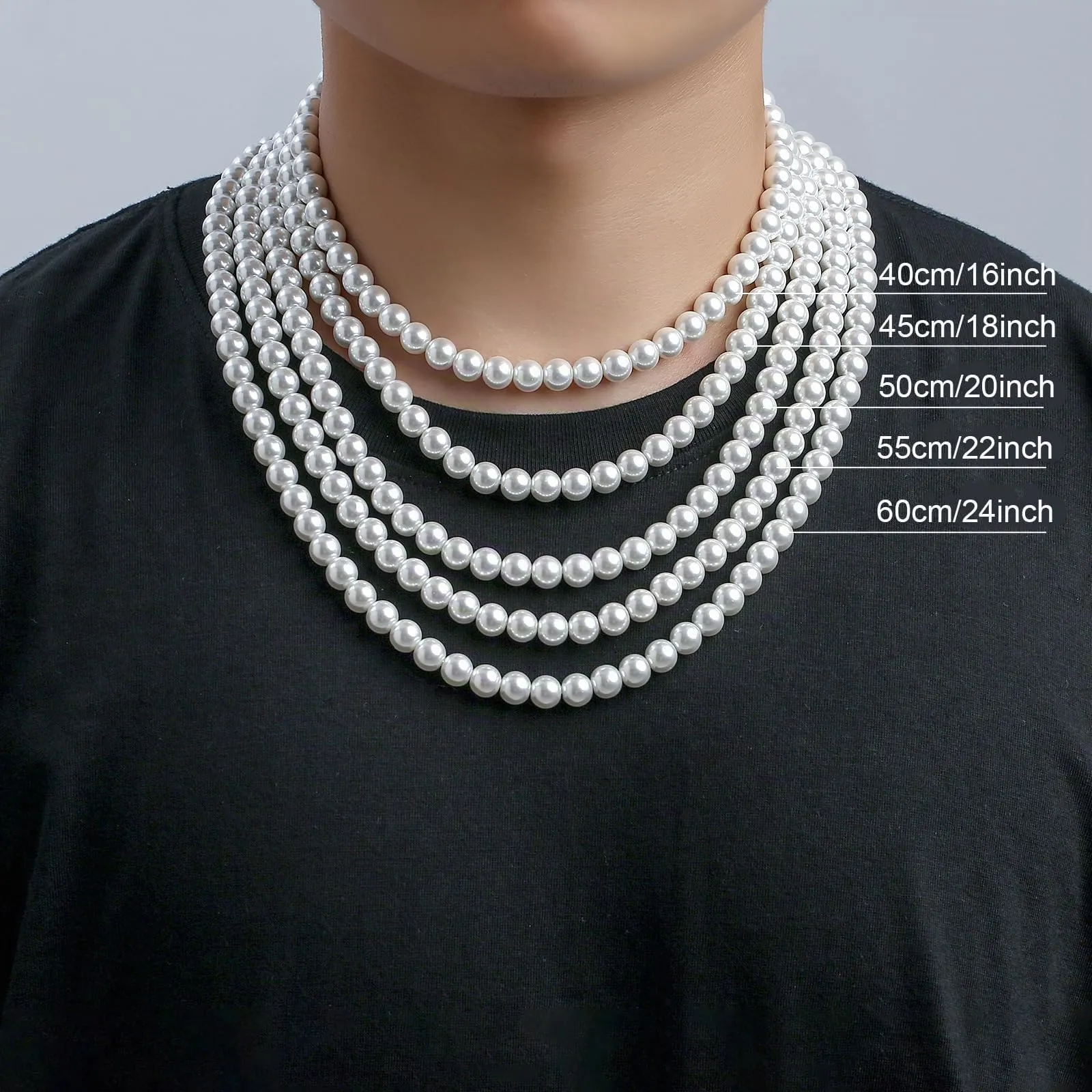 Halora Collana di Perle Bianche per Uomo, 6 mm, 55 cm - immagine 4