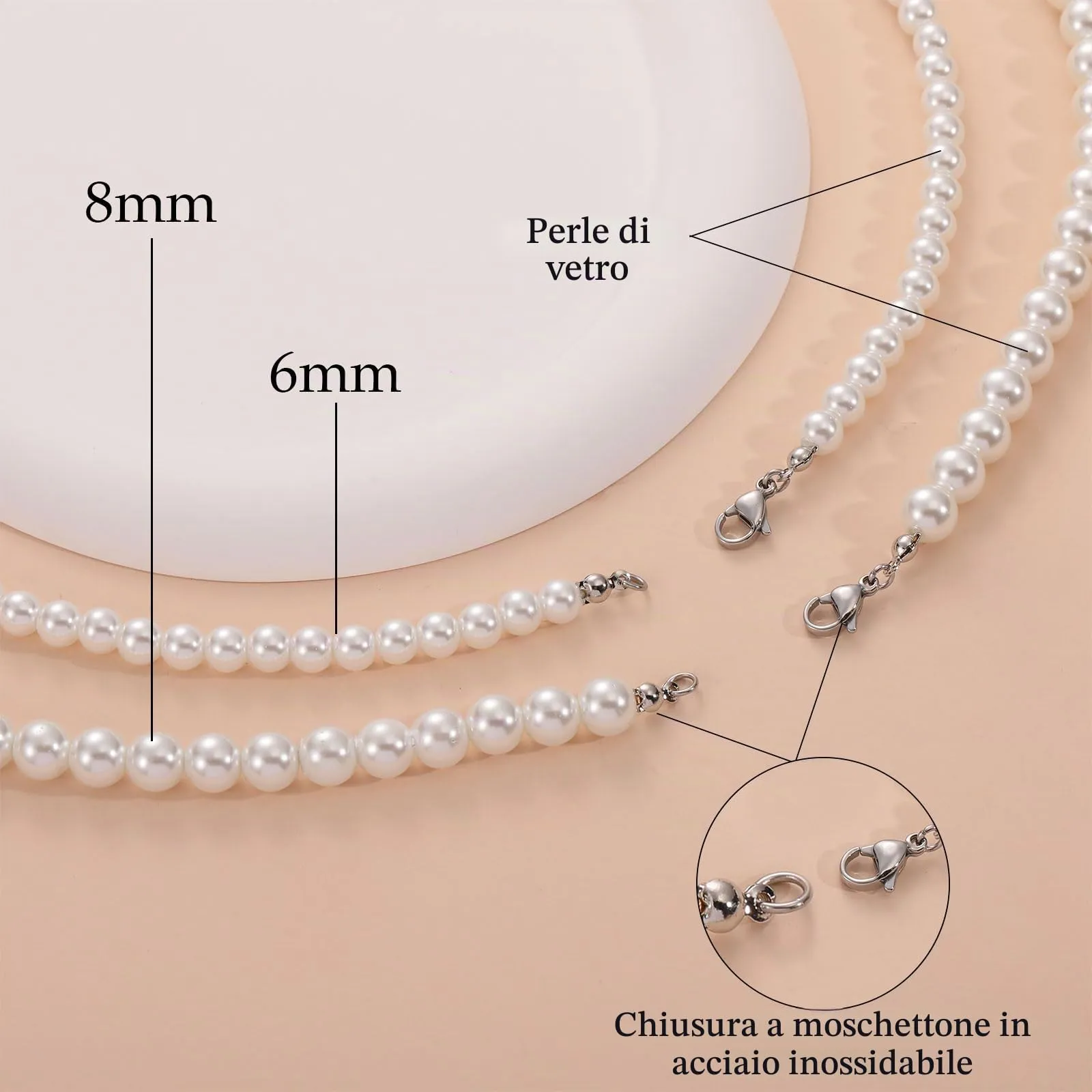 Halora Collana di Perle Bianche per Uomo, 6 mm, 55 cm - immagine 6