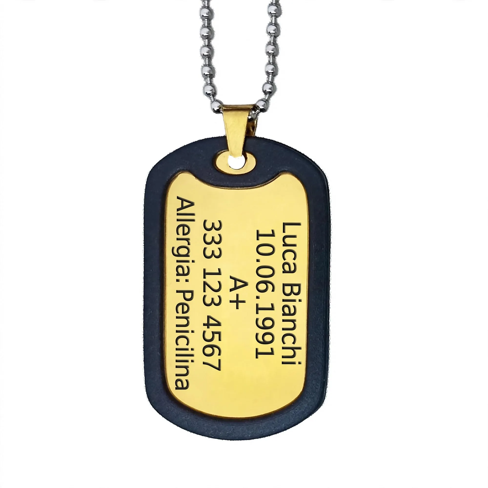 Generisch Dog Tag Personalizzato in Acciaio Inox 316L con Incisione Laser, Oro - immagine 1