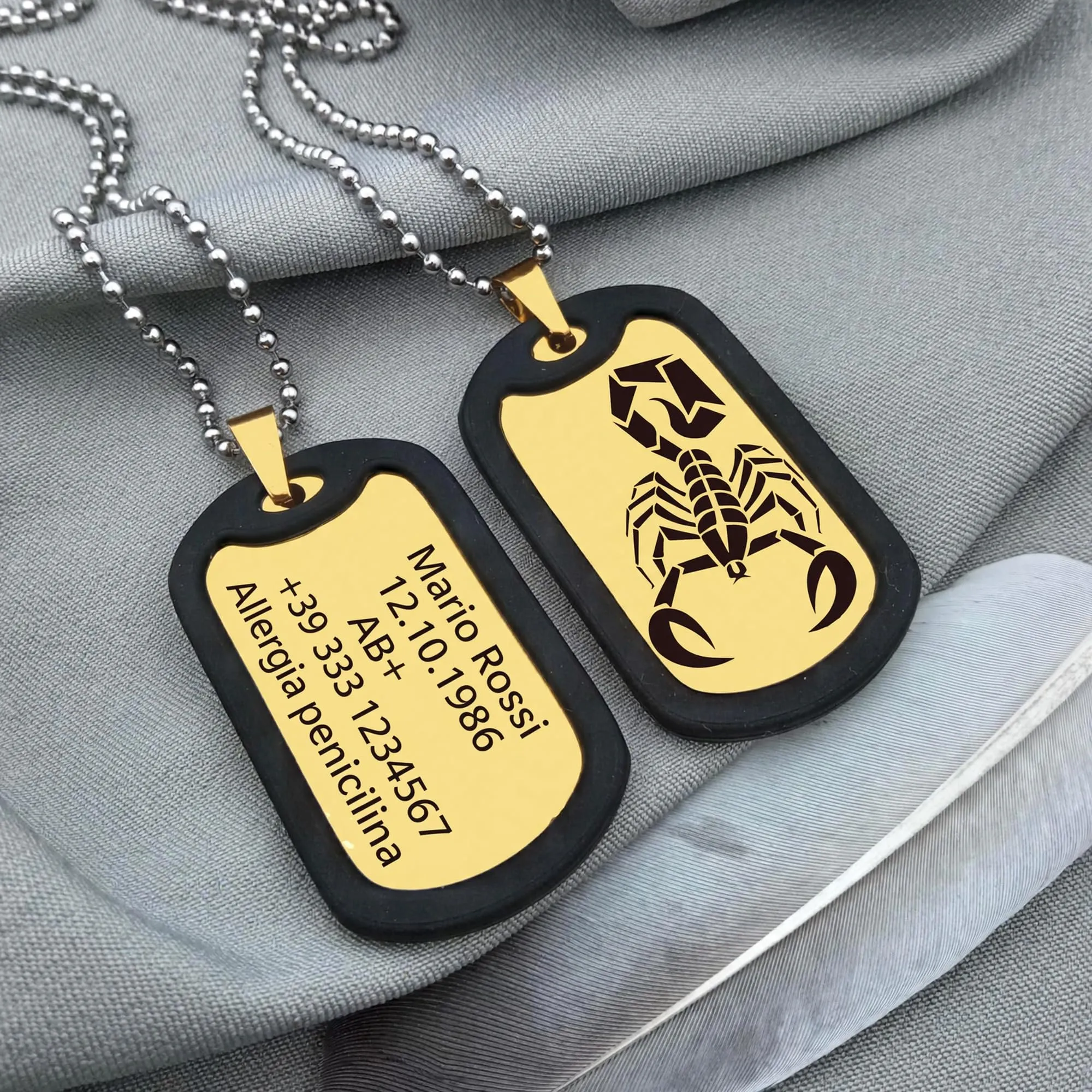 Generisch Dog Tag Personalizzato in Acciaio Inox 316L con Incisione Laser, Oro - immagine 5