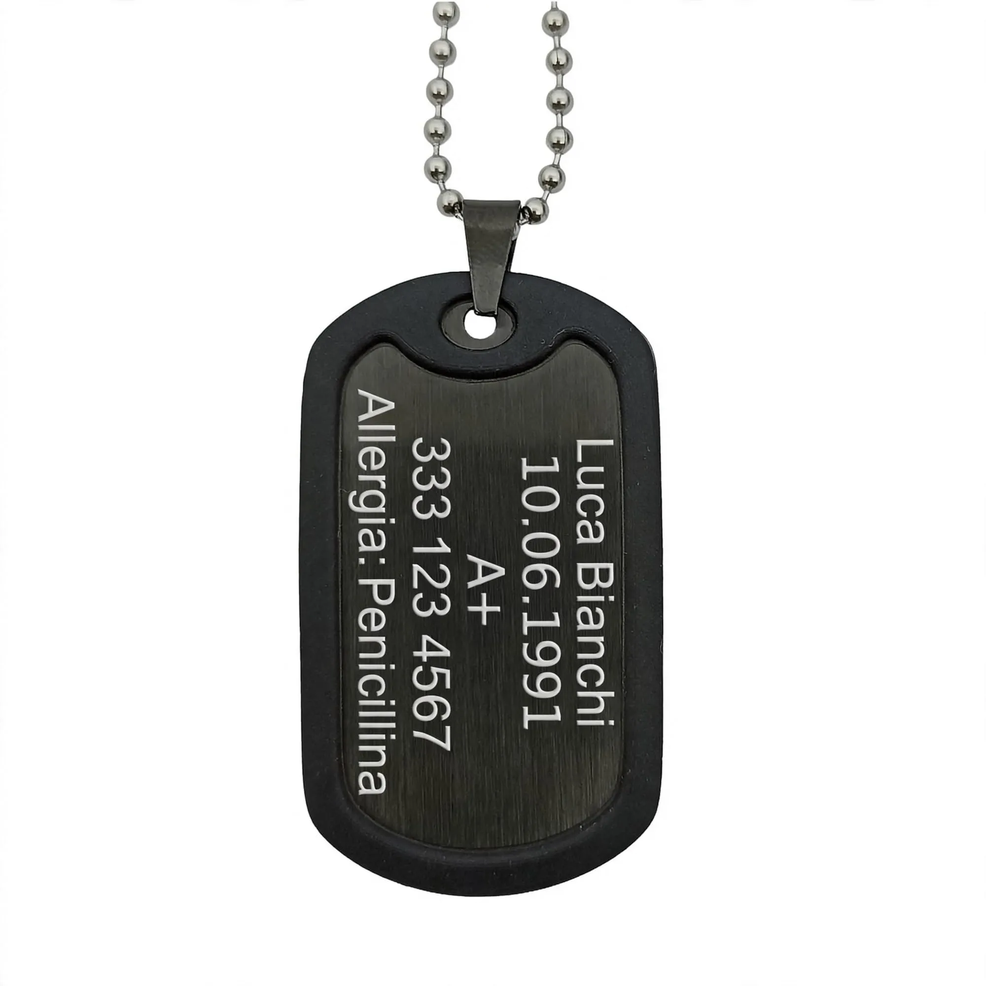 Generisch Dog Tag Personalizzato in Acciaio Inox 316L con Incisione Laser, Nero - immagine 1