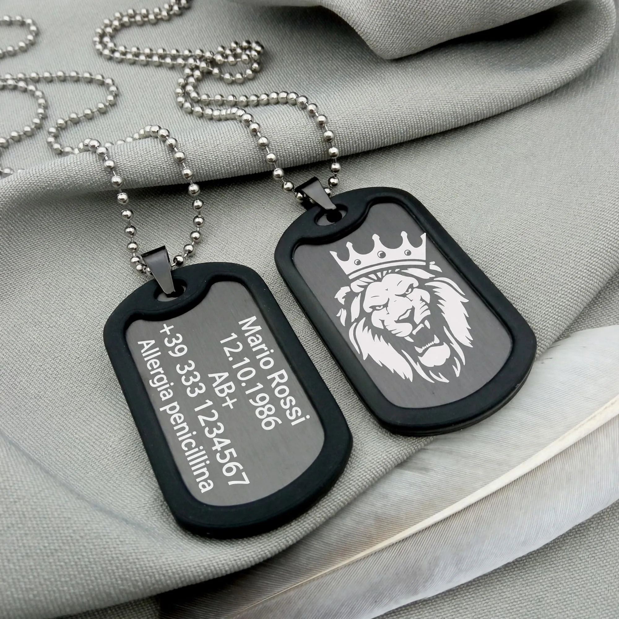 Generisch Dog Tag Personalizzato in Acciaio Inox 316L con Incisione Laser, Nero - immagine 5