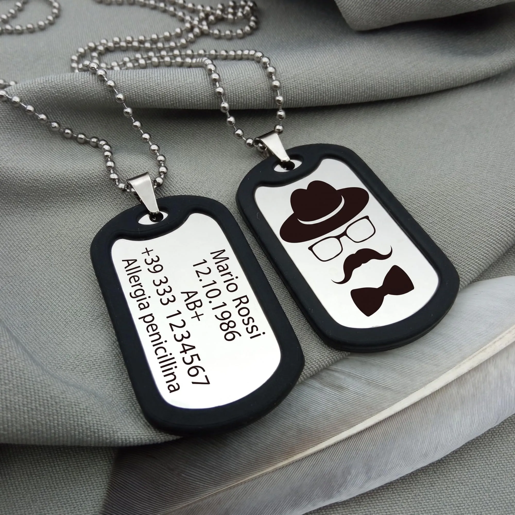 Dog Tag Personalizzato in Acciaio Inox 316L con Incisione Laser, Argento Lucido - Include Catenina, Clip e Silenziatore - immagine 5