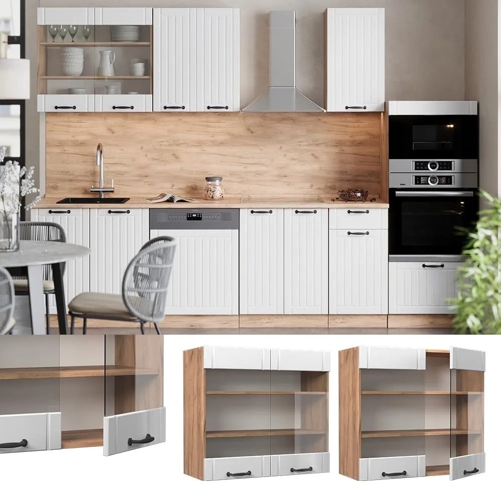Vicco Mobile da cucina in vetro Fame-Line, Bianco Country, 80 cm - immagine 2