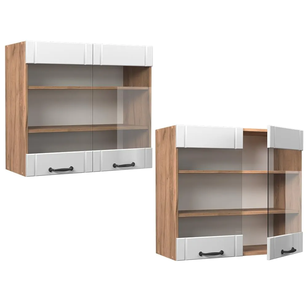 Vicco Mobile da cucina in vetro Fame-Line, Bianco Country, 80 cm - immagine 5