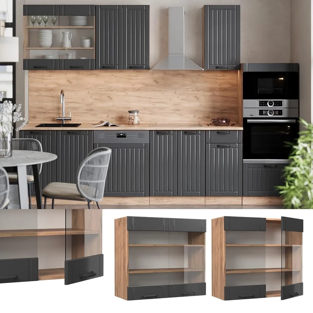 Vicco Mobile da cucina in vetro Fame-Line, Grigio scuro, 80 cm - immagine 3