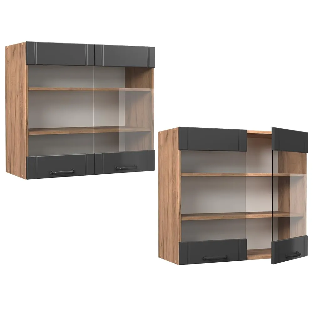 Vicco Mobile da cucina in vetro Fame-Line, Grigio scuro, 80 cm - immagine 5