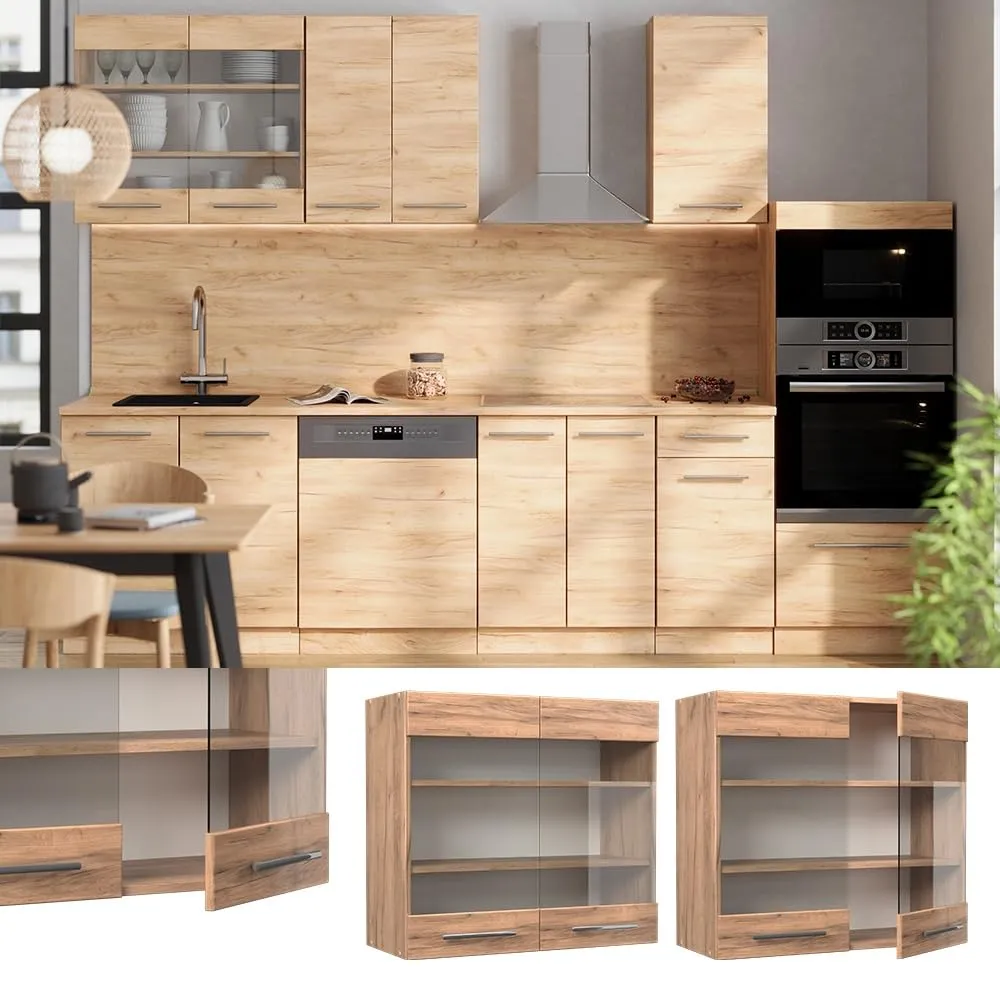 Vicco Fame-Line Mobile da Cucina in Vetro, Rovere Dorato, 80 cm - immagine 2