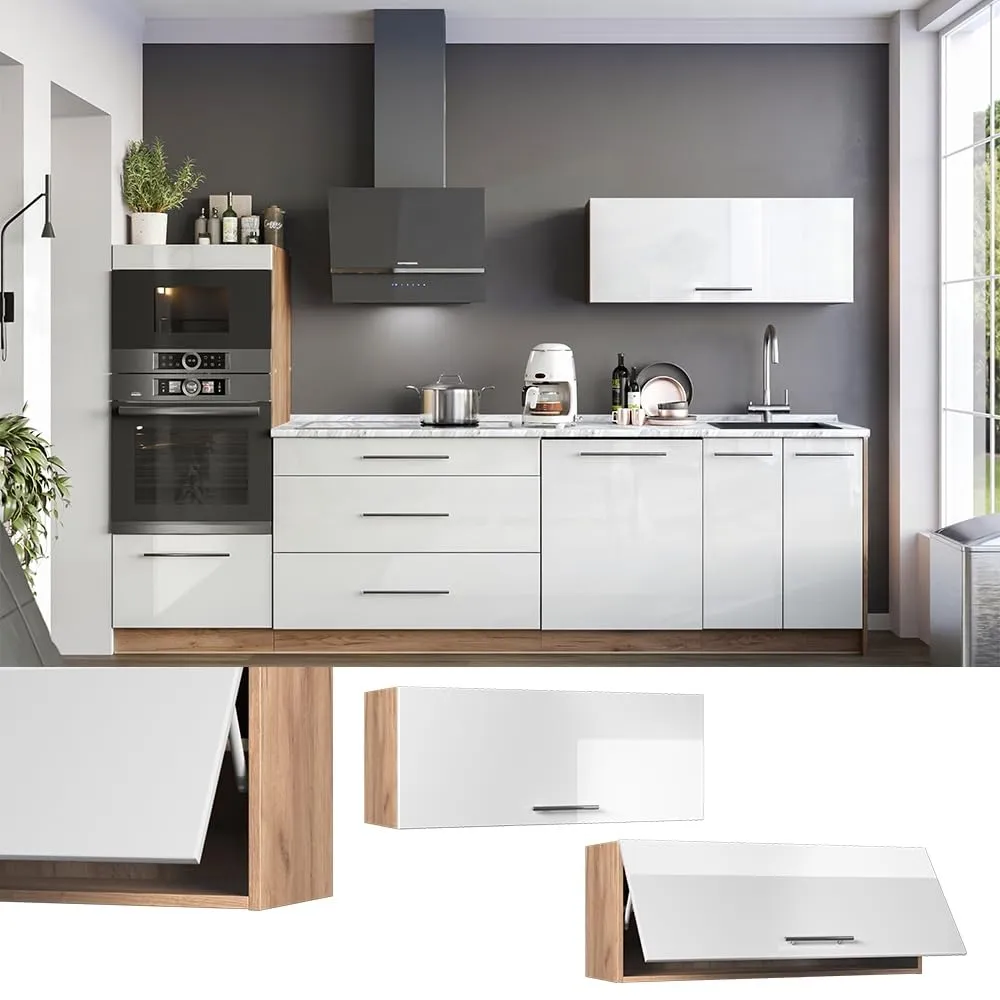 Vicco Pensile da Cucina Fame-Line, Bianco Lucido/Rovere Dorato, 100 cm - immagine 2