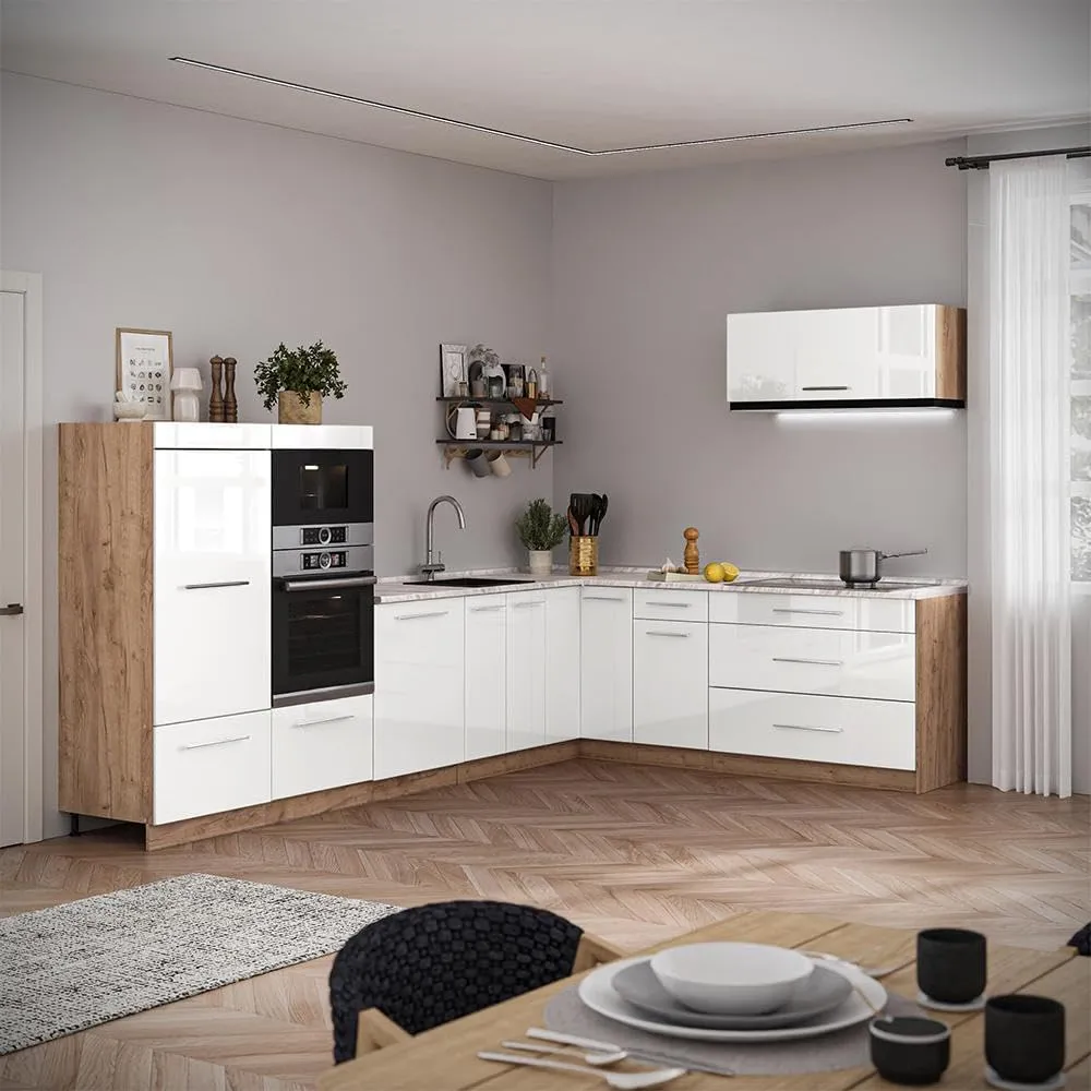 Vicco Pensile da Cucina Fame-Line, Bianco Lucido/Rovere Dorato, 100 cm - immagine 4