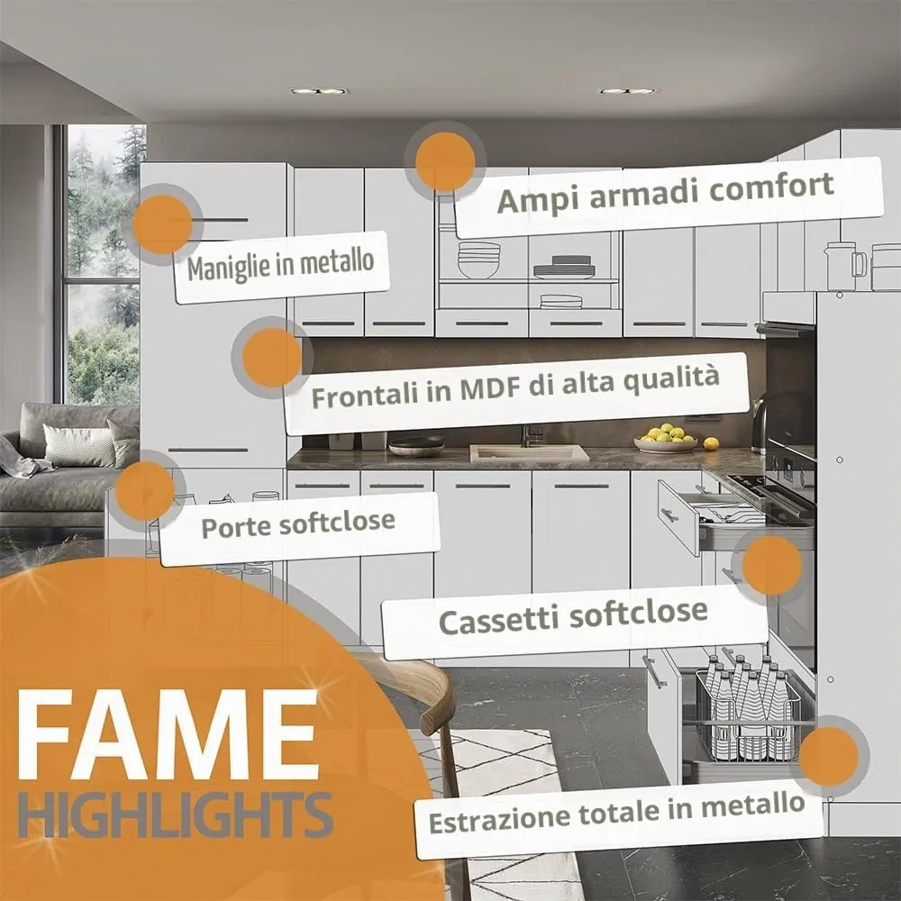 Vicco Pensile da Cucina Fame-Line, Bianco Lucido/Rovere Dorato, 100 cm - immagine 6