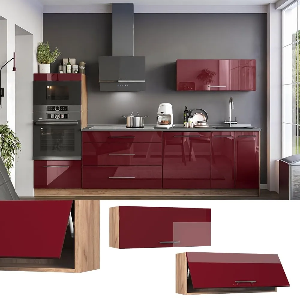Vicco Pensile da cucina Fame-Line, Bordeaux lucido/Rovere dorato, 100 cm - immagine 2