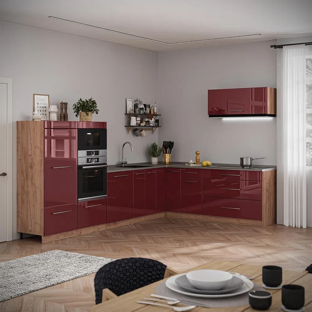 Vicco Pensile da cucina Fame-Line, Bordeaux lucido/Rovere dorato, 100 cm - immagine 4