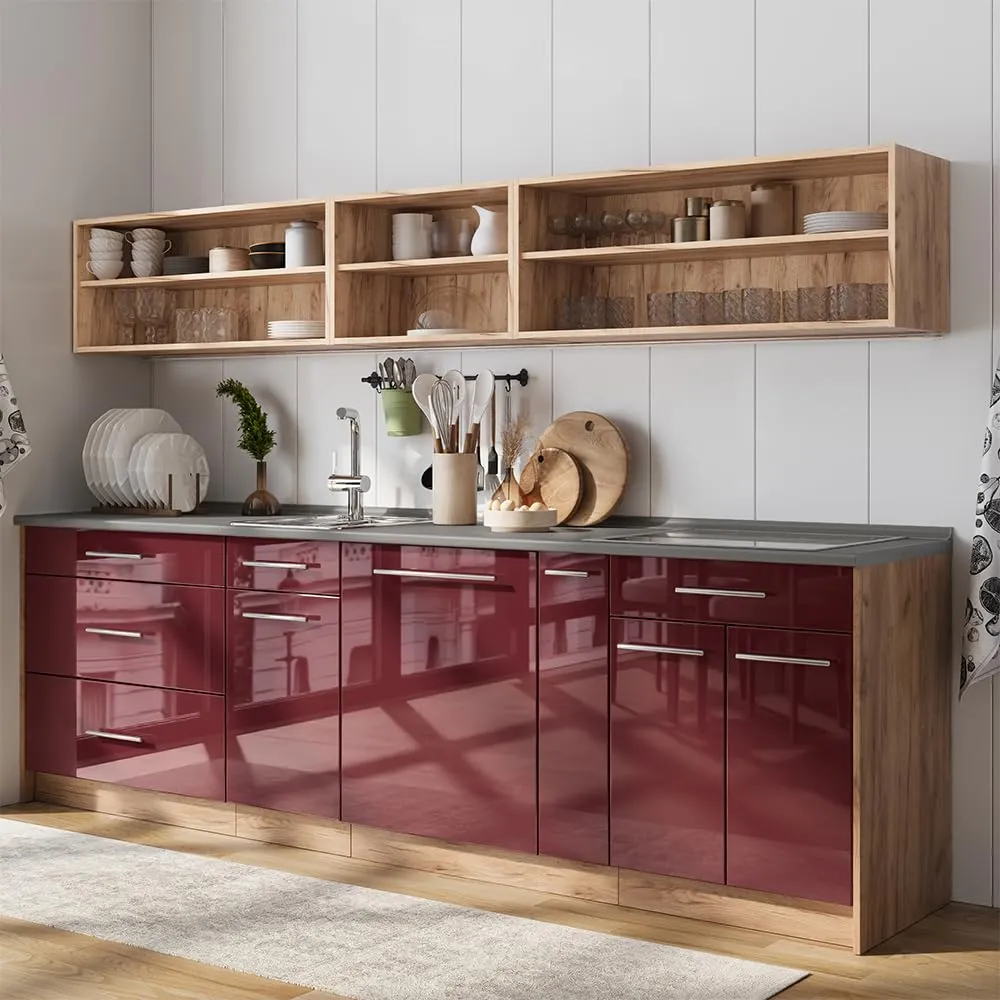 Vicco Pensile da cucina Fame-Line, Bordeaux lucido/Rovere dorato, 60 cm - immagine 4