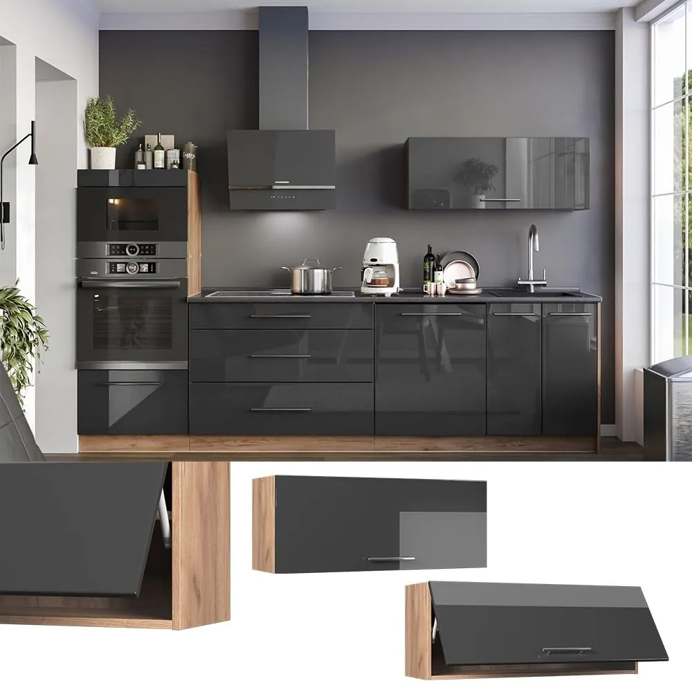 Vicco Pensile da cucina Fame-Line, Antracite lucido/Rovere dorato, 100 cm - immagine 2