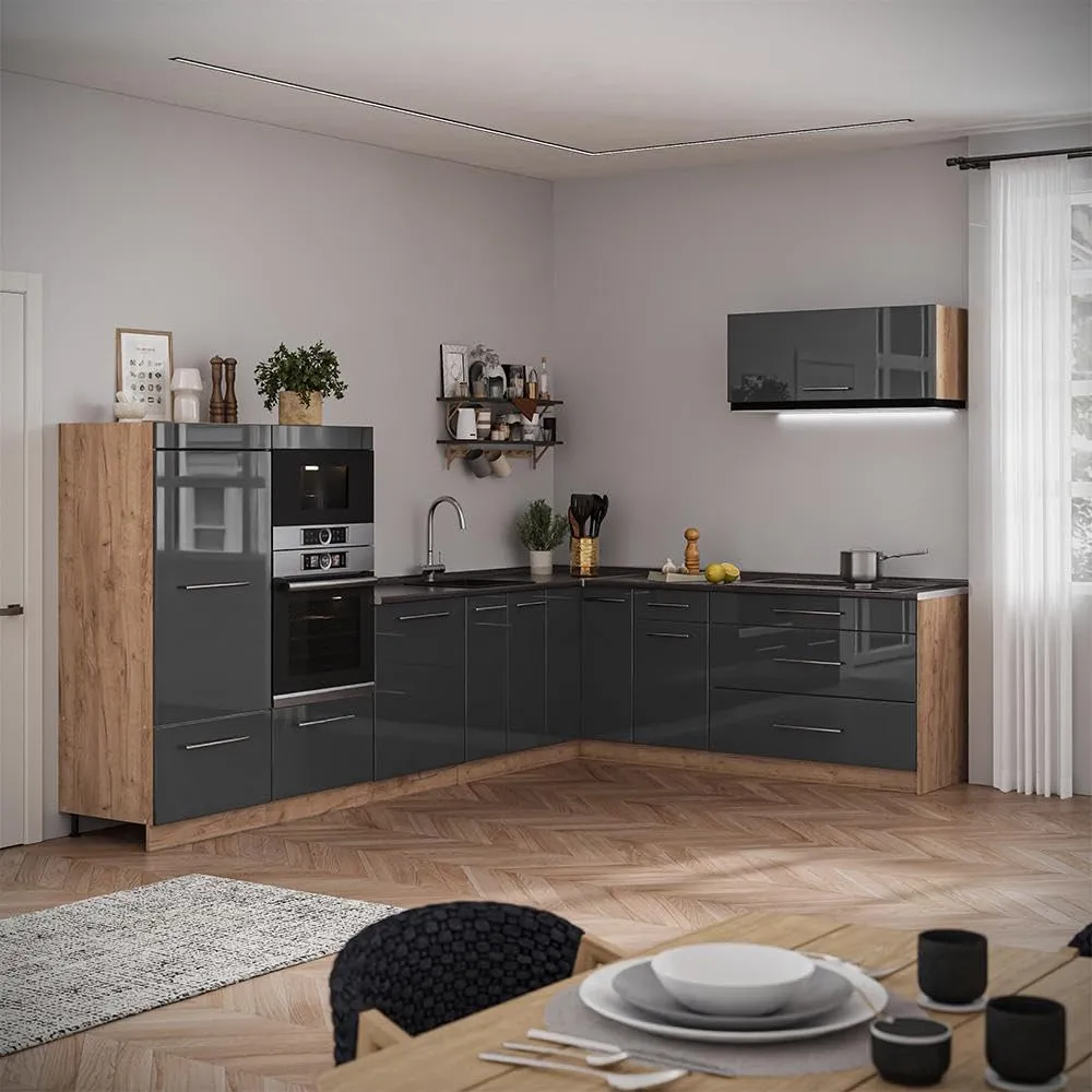 Vicco Pensile da cucina Fame-Line, Antracite lucido/Rovere dorato, 100 cm - immagine 4