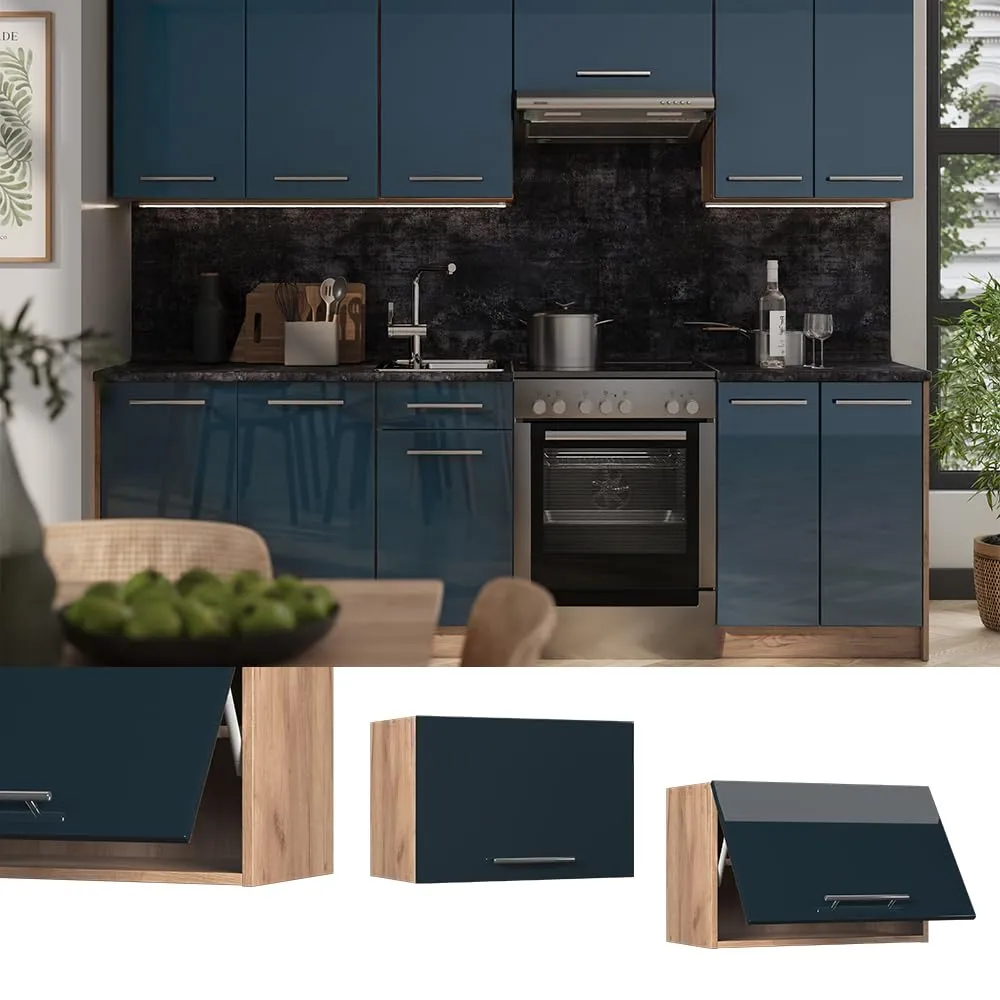 Vicco Pensile da Cucina Fame-Line, Blu Scuro Lucido/Rovere Dorato, 60 cm - immagine 2