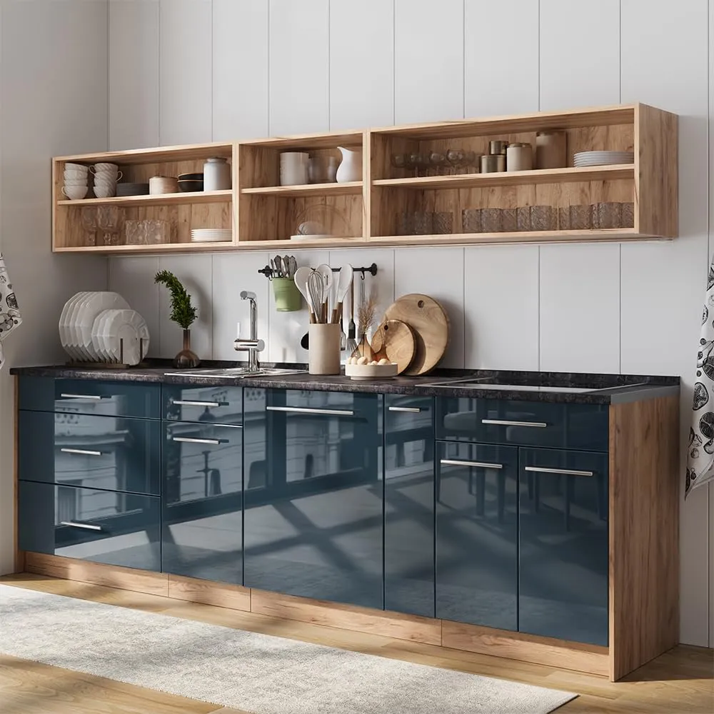 Vicco Pensile da Cucina Fame-Line, Blu Scuro Lucido/Rovere Dorato, 60 cm - immagine 4