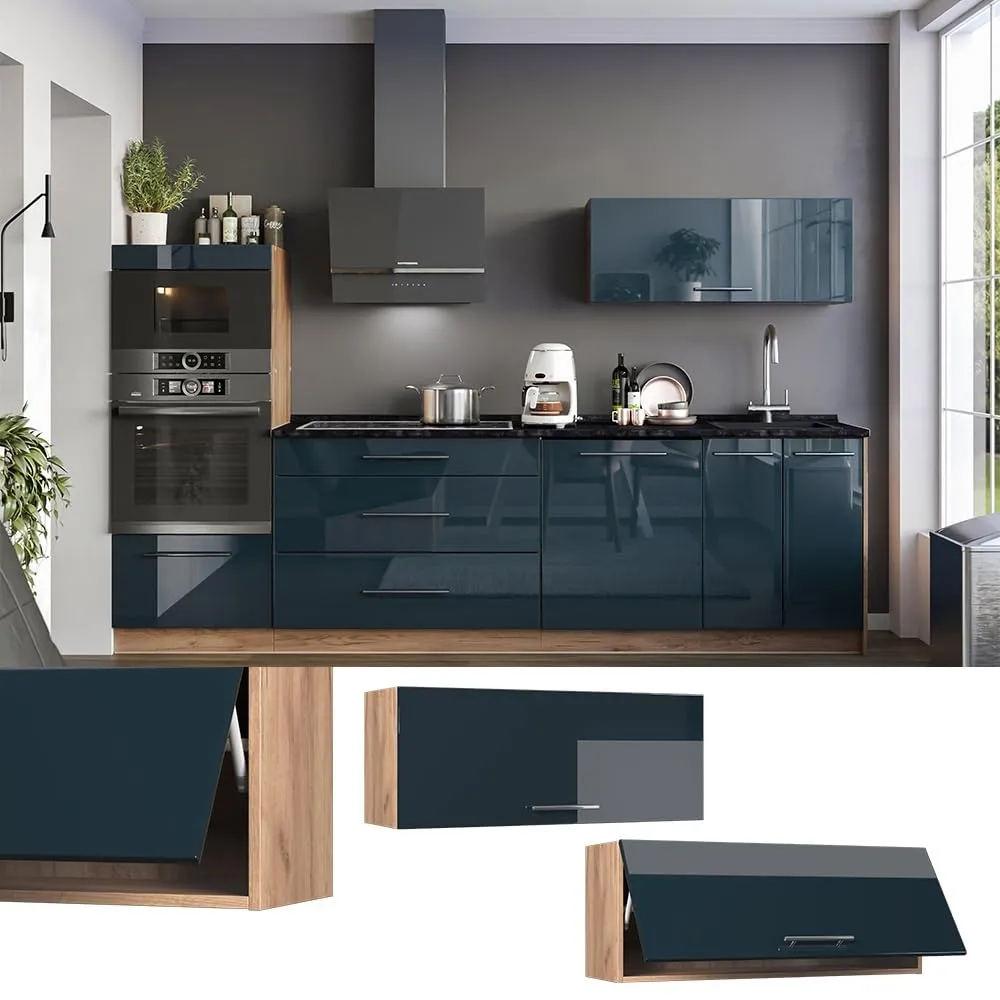 Vicco Pensile da cucina Fame-Line, Blu scuro lucido/Rovere dorato, 100 cm - immagine 2