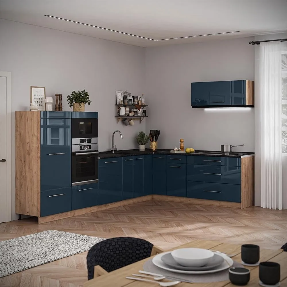 Vicco Pensile da cucina Fame-Line, Blu scuro lucido/Rovere dorato, 100 cm - immagine 4