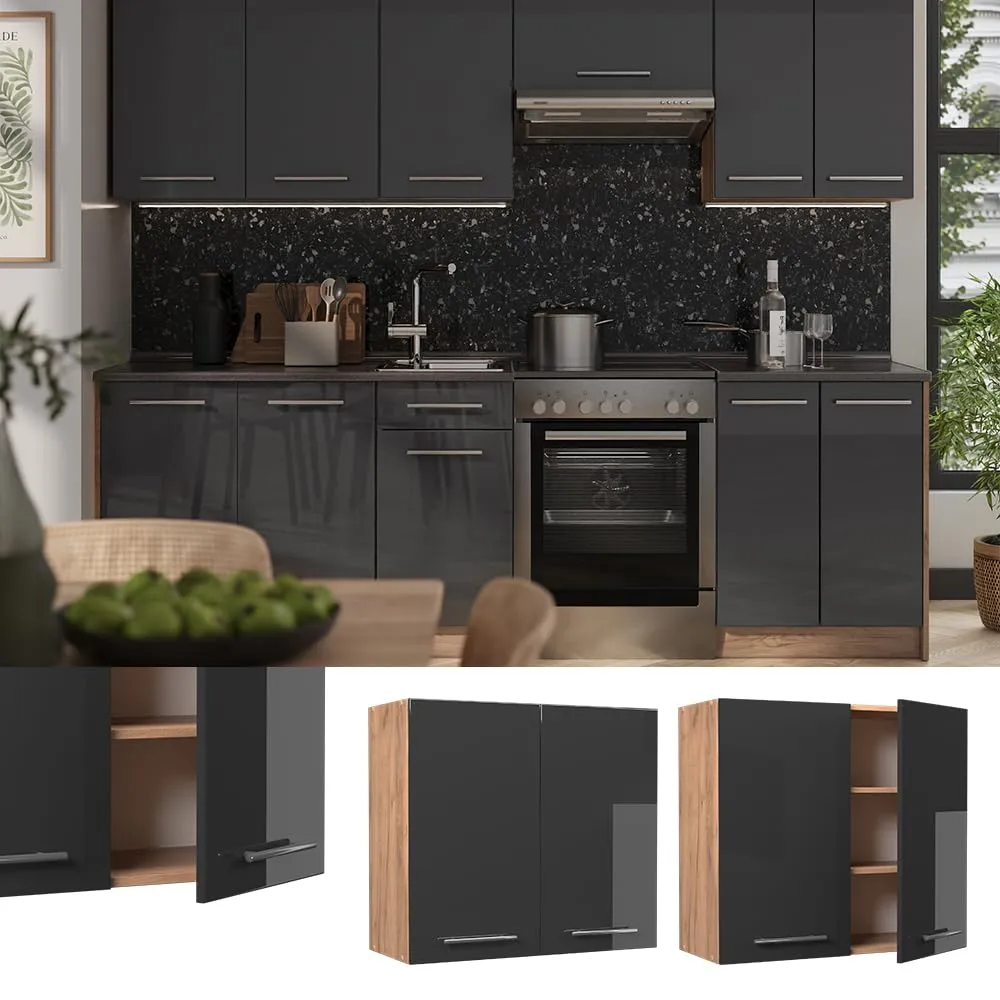 Vicco Pensile da cucina Fame-Line, Antracite lucido/Rovere dorato, 80 cm - immagine 2