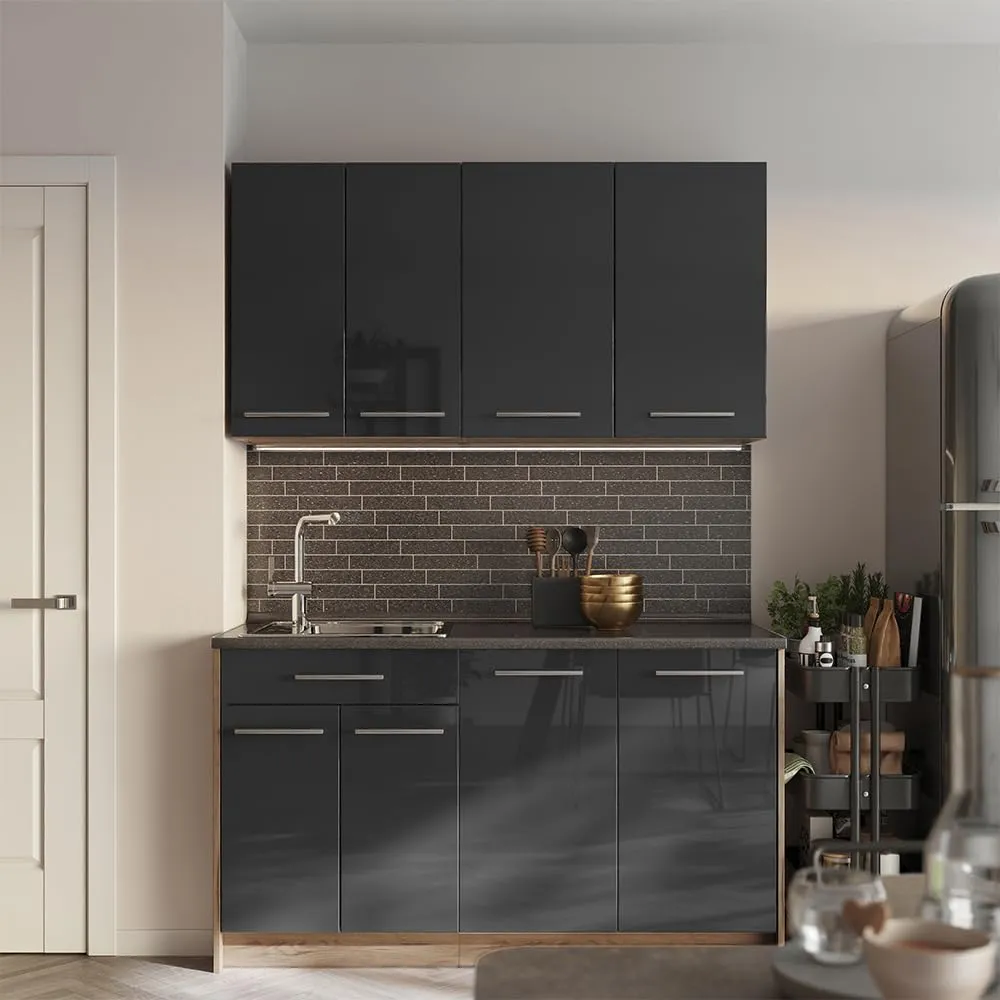 Vicco Pensile da cucina Fame-Line, Antracite lucido/Rovere dorato, 80 cm - immagine 4