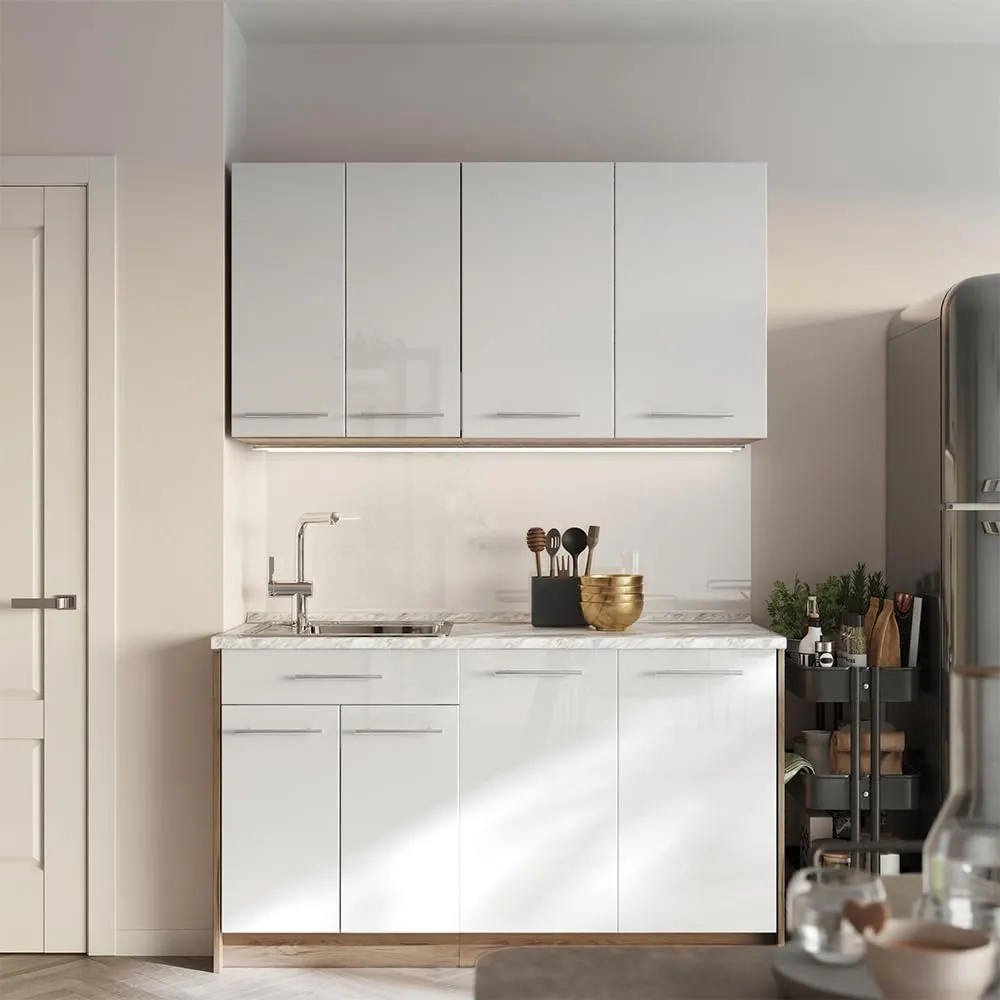 Vicco Pensile da cucina Fame-Line, Bianco lucido/Rovere dorato, 80 cm - immagine 2