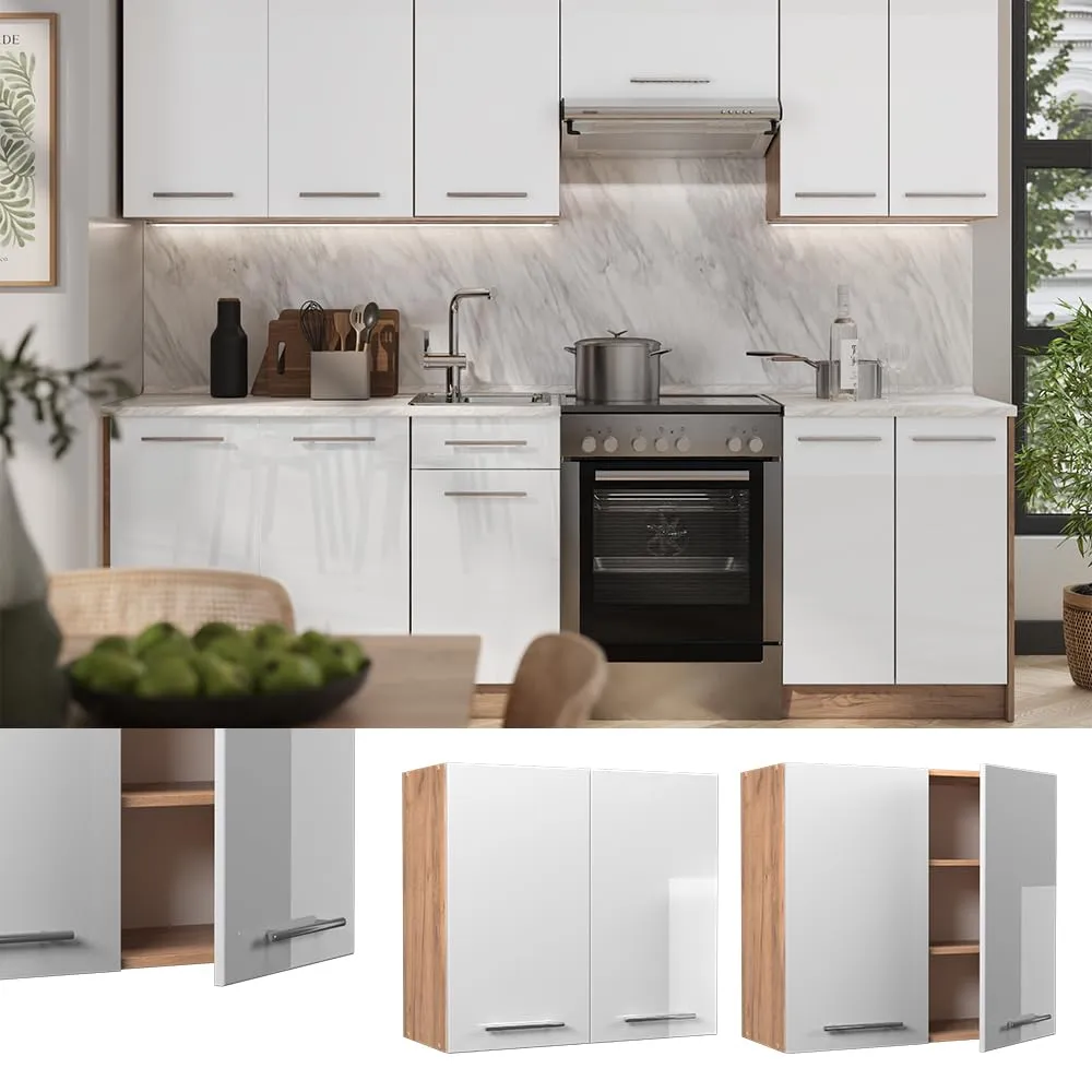 Vicco Pensile da cucina Fame-Line, Bianco lucido/Rovere dorato, 80 cm - immagine 4