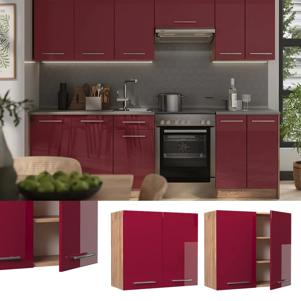 Vicco Pensile da Cucina Fame-Line, Bordeaux Lucido/Rovere Dorato, 80 cm - immagine 2