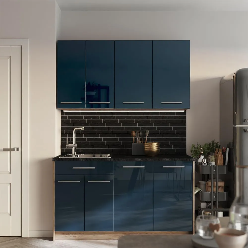 Vicco Pensile da cucina Fame-Line, Blu scuro lucido/Rovere dorato, 80 cm - immagine 4