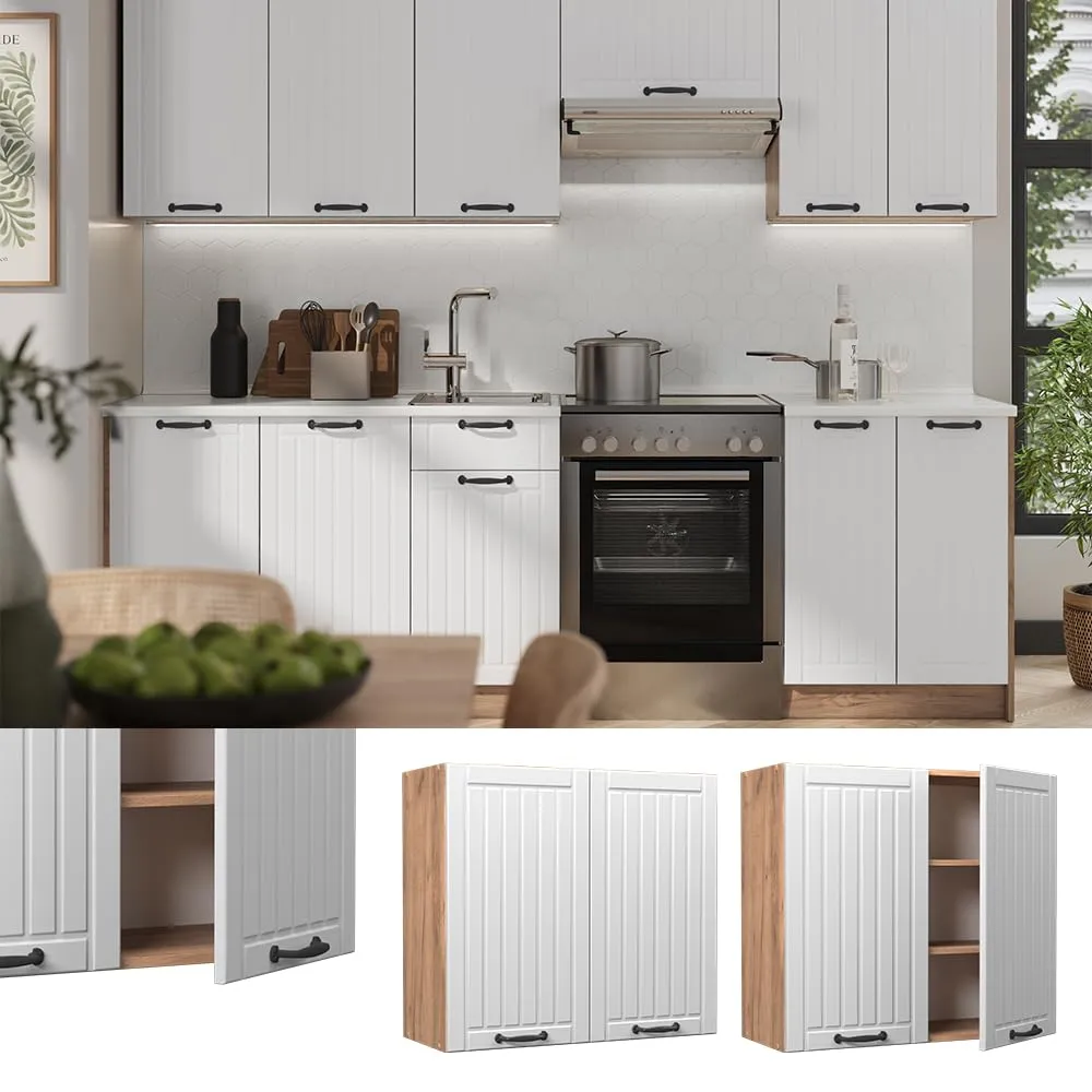 Vicco Pensile da cucina Fame-Line, Bianco Country/Rovere Dorato, 80 cm - immagine 2