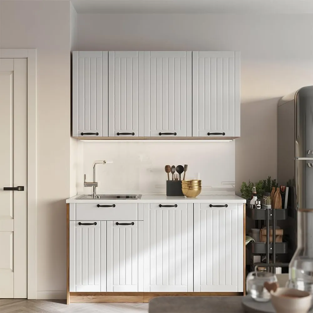 Vicco Pensile da cucina Fame-Line, Bianco Country/Rovere Dorato, 80 cm - immagine 4
