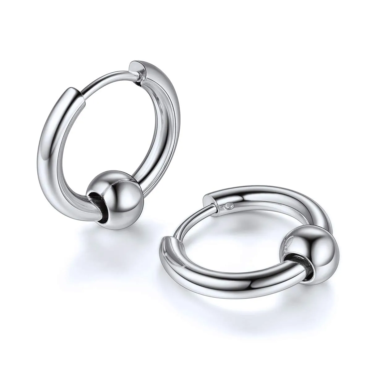 FOCALOOK Orecchini a Cerchio da Uomo in Acciaio Inossidabile Argento, 17 mm - immagine 1