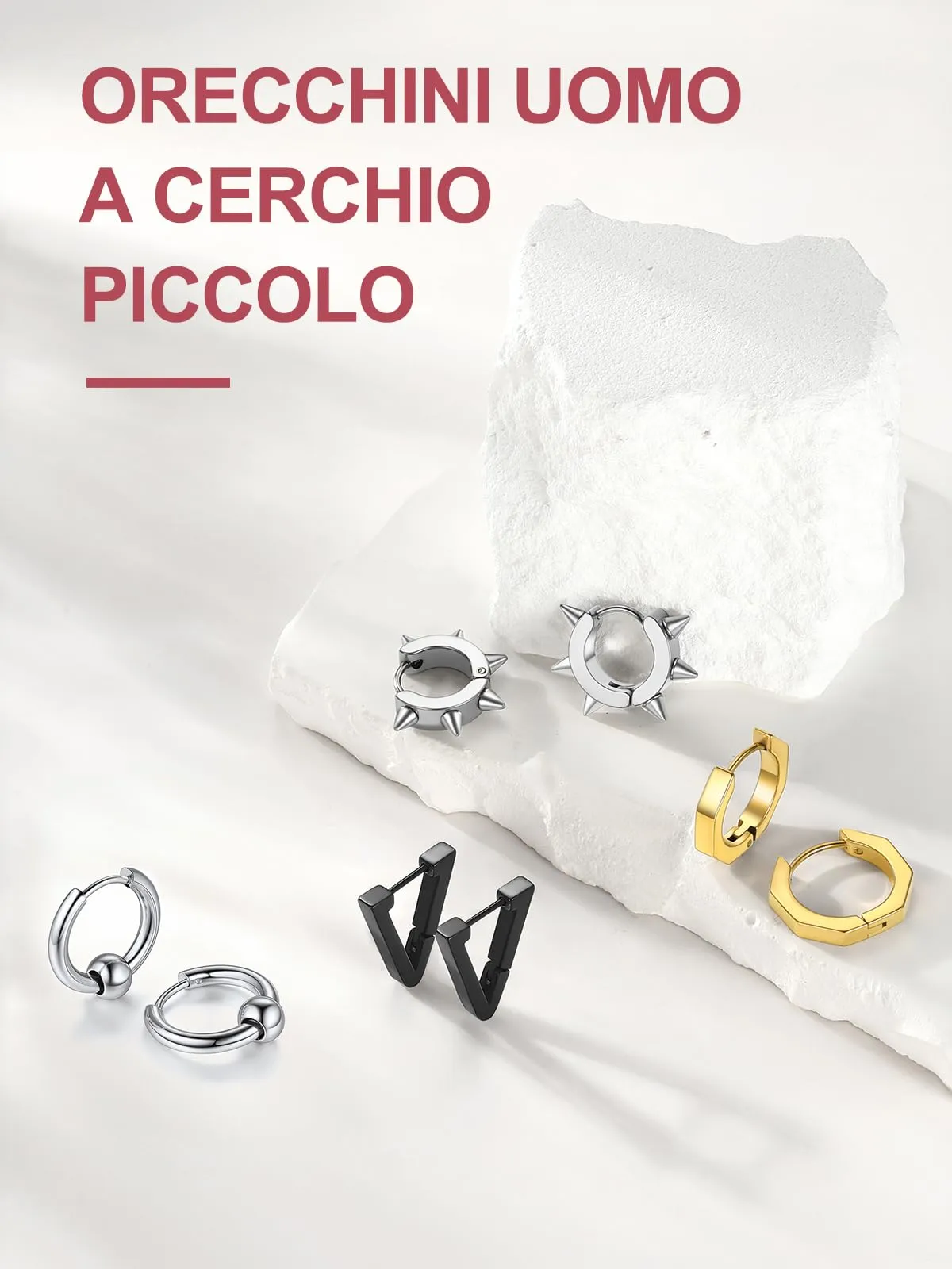 FOCALOOK Orecchini a Cerchio da Uomo in Acciaio Inossidabile Argento, 17 mm - immagine 6