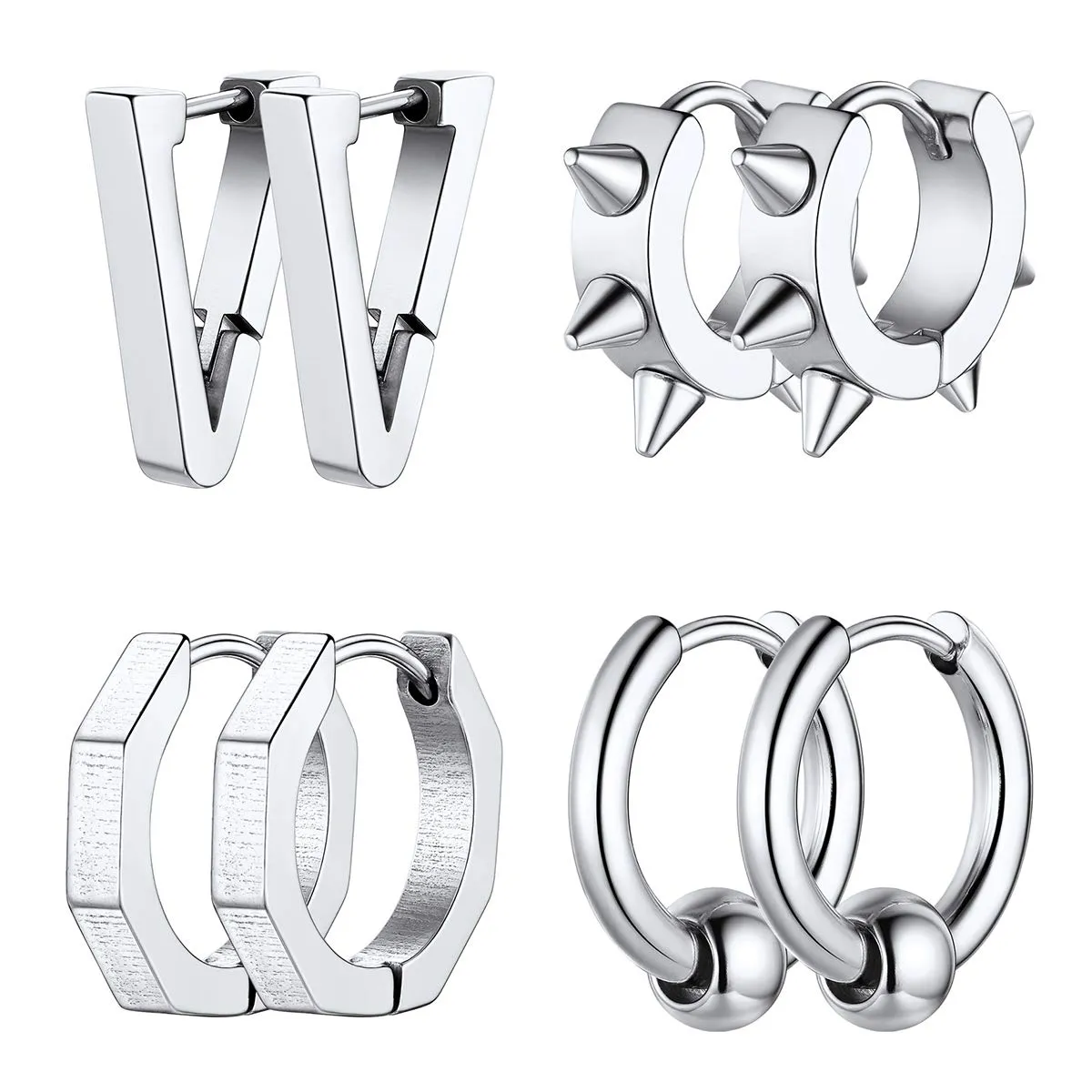FOCALOOK Set Orecchini Uomo Cerchio Argento in Acciaio Inossidabile - immagine 1