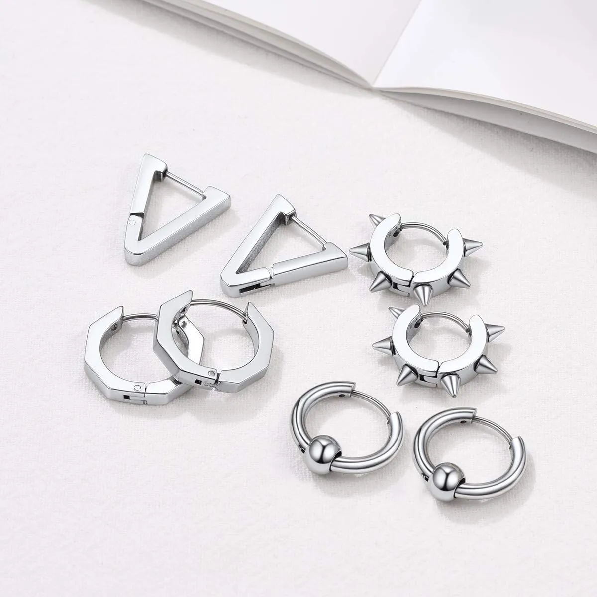 FOCALOOK Set Orecchini Uomo Cerchio Argento in Acciaio Inossidabile - immagine 6
