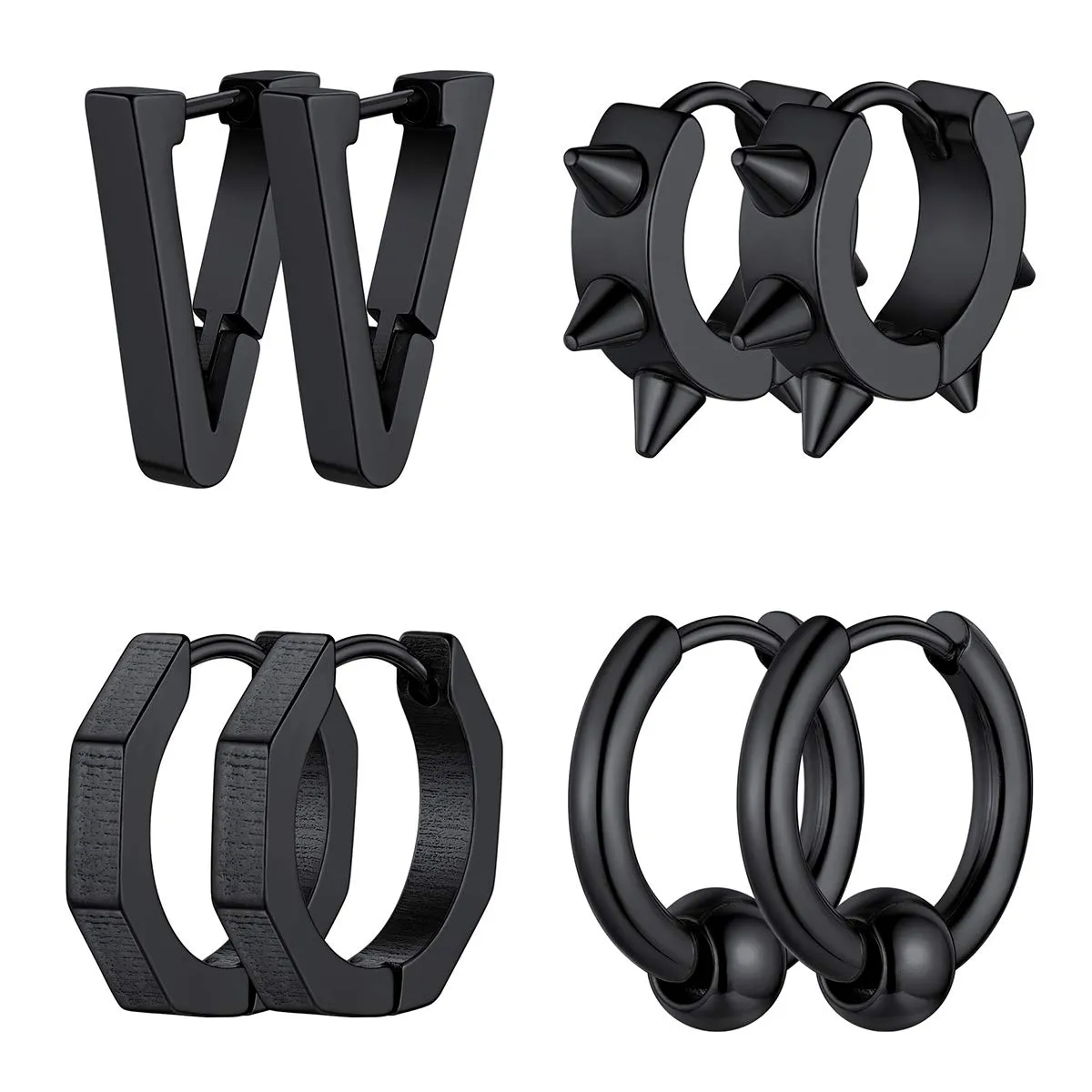 FOCALOOK Set Orecchini Uomo Cerchio Nero Acciaio Inossidabile, 9 mm - immagine 1