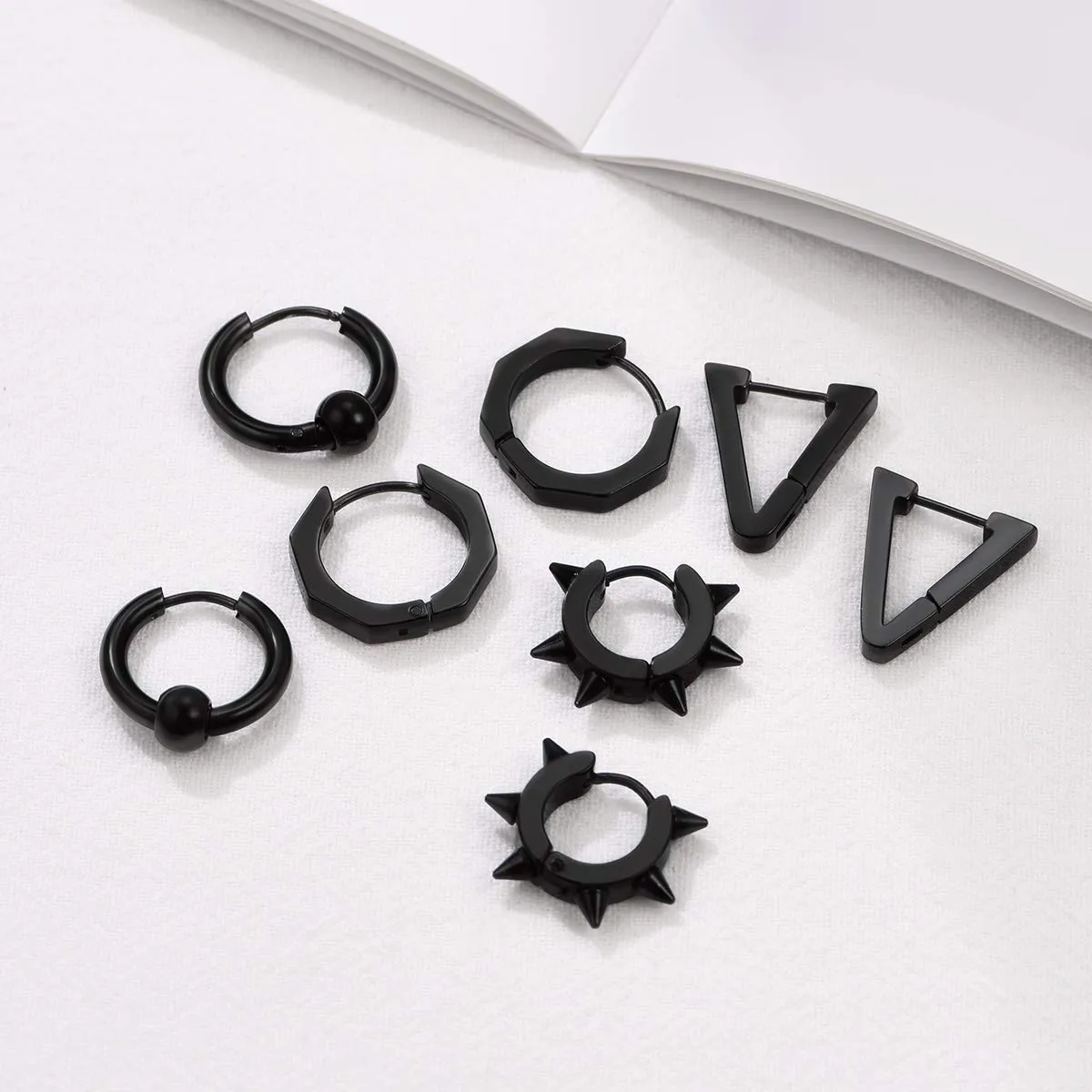 FOCALOOK Set Orecchini Uomo Cerchio Nero Acciaio Inossidabile, 9 mm - immagine 6