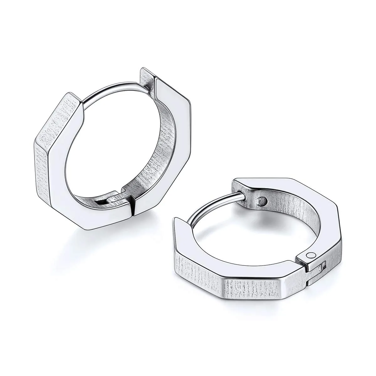 FOCALOOK Orecchini a Cerchio da Uomo in Acciaio Inossidabile, Argento, 18 mm - immagine 1