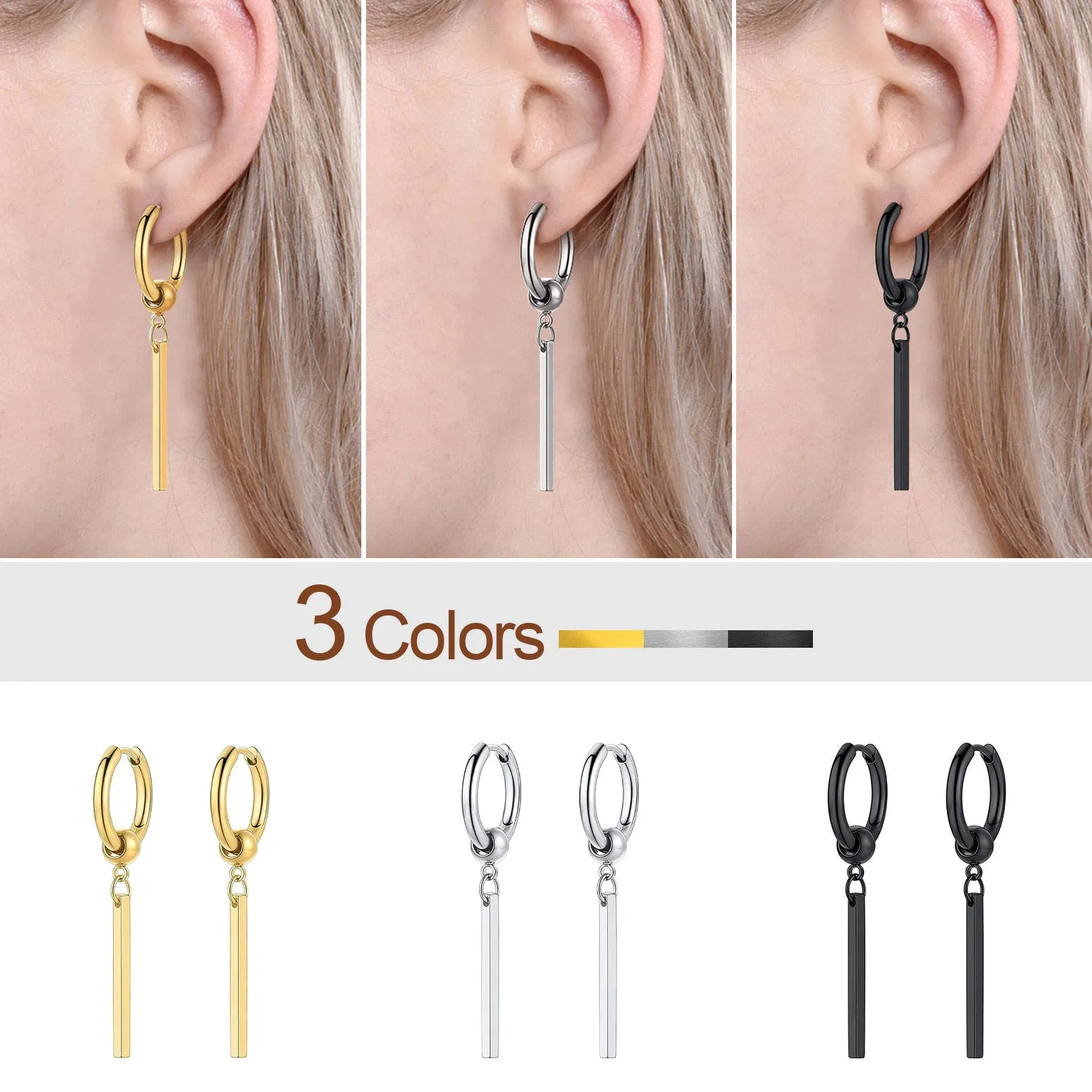 FOCALOOK Orecchini Uomo Cerchio Lunghi Pendenti in Acciaio Inossidabile, Oro - immagine 4