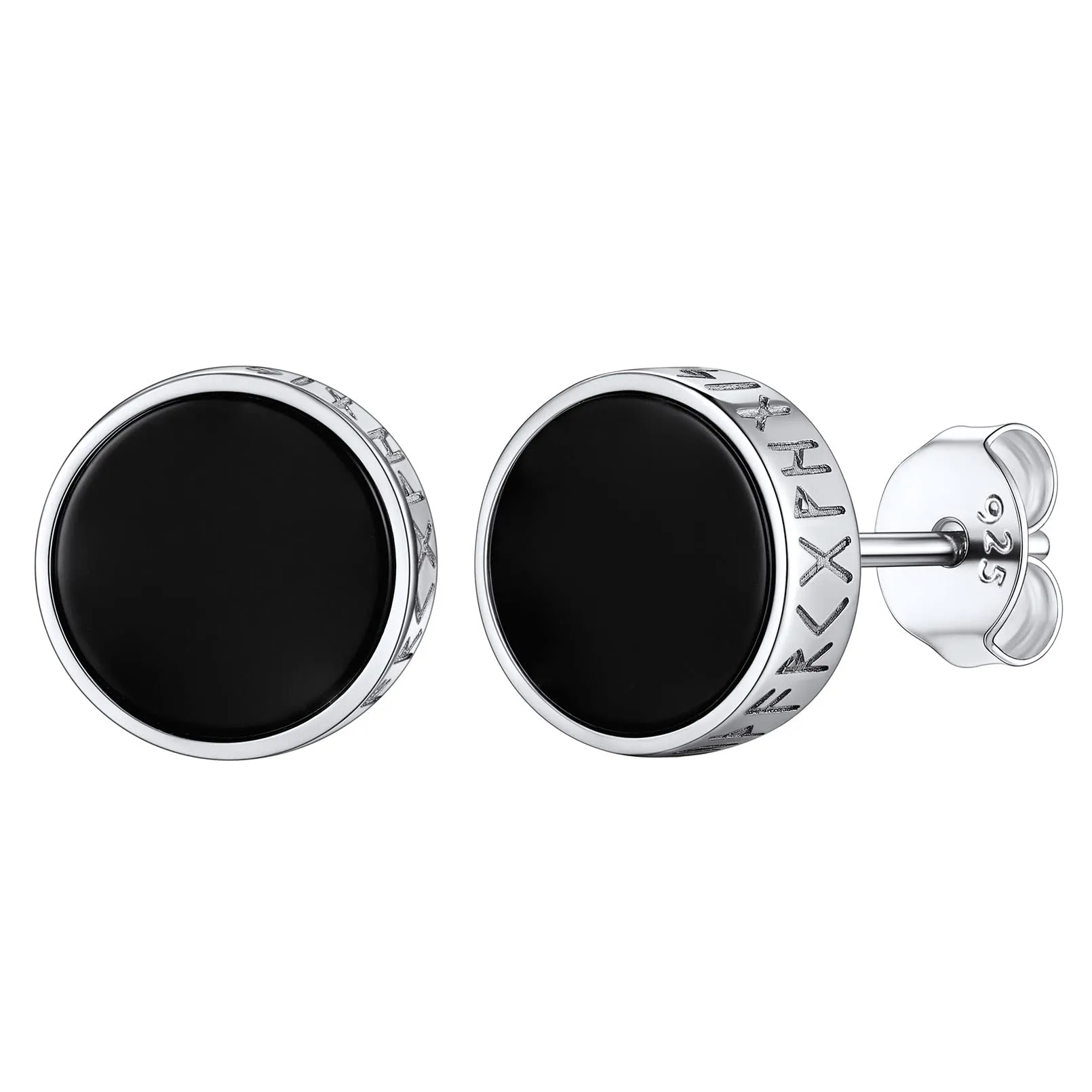 FaithHeart Orecchini Cerchio Rune Vichinghe e Celtiche in Argento 925 e Onice - immagine 1