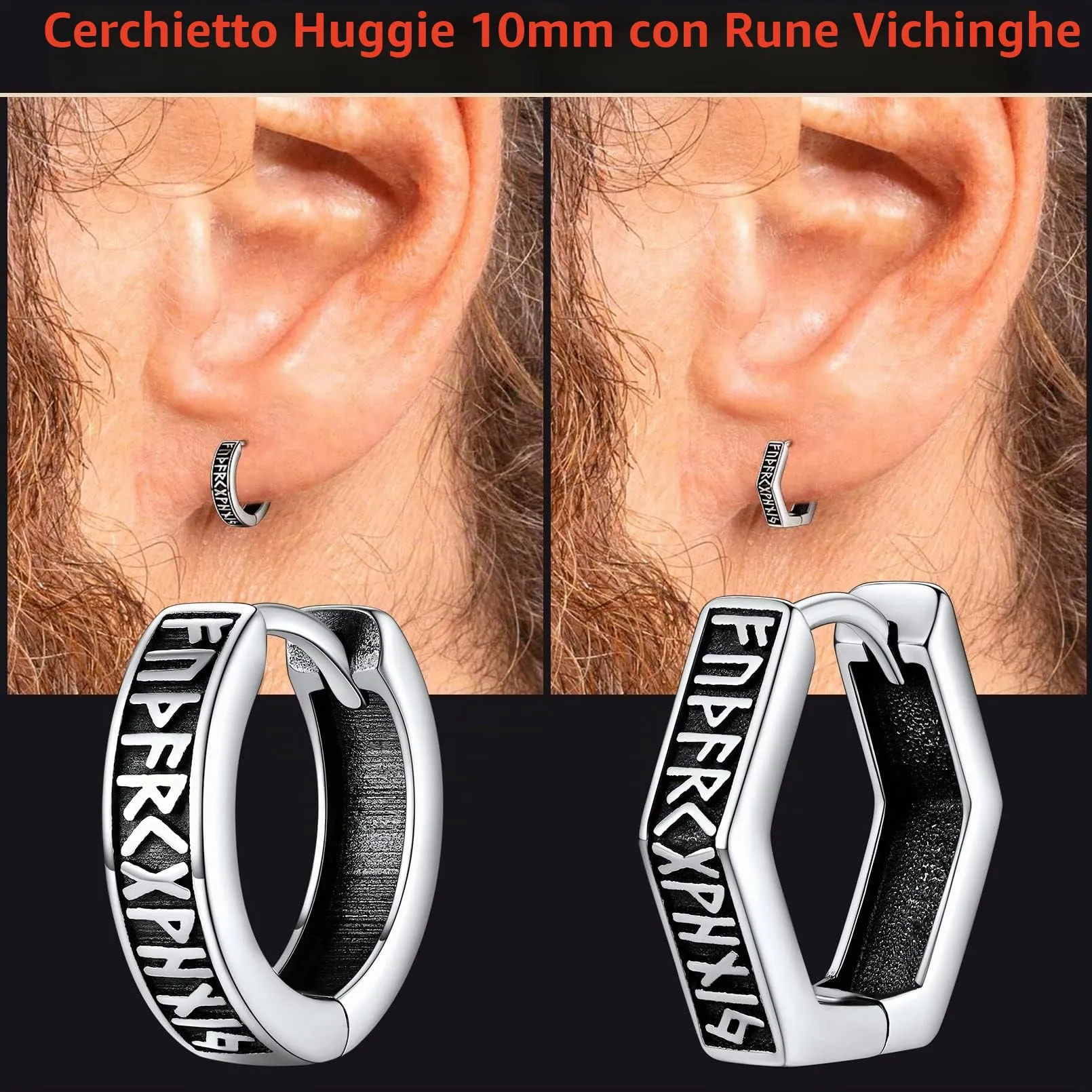 FaithHeart Orecchini a Bottone Unisex Rune Vichinghe e Celtiche con Onice in Argento Sterling S925 (TE60044V-E) - immagine 2