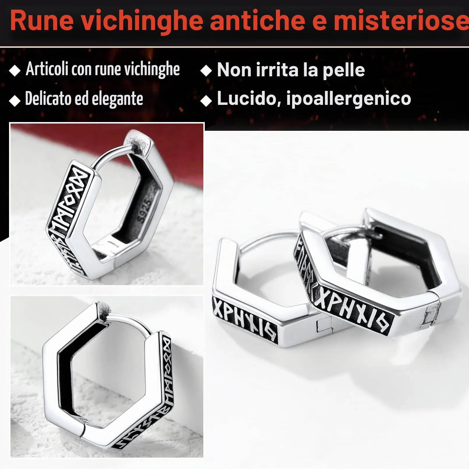 FaithHeart Orecchini a Bottone Unisex Rune Vichinghe e Celtiche con Onice in Argento Sterling S925 (TE60044V-E) - immagine 7