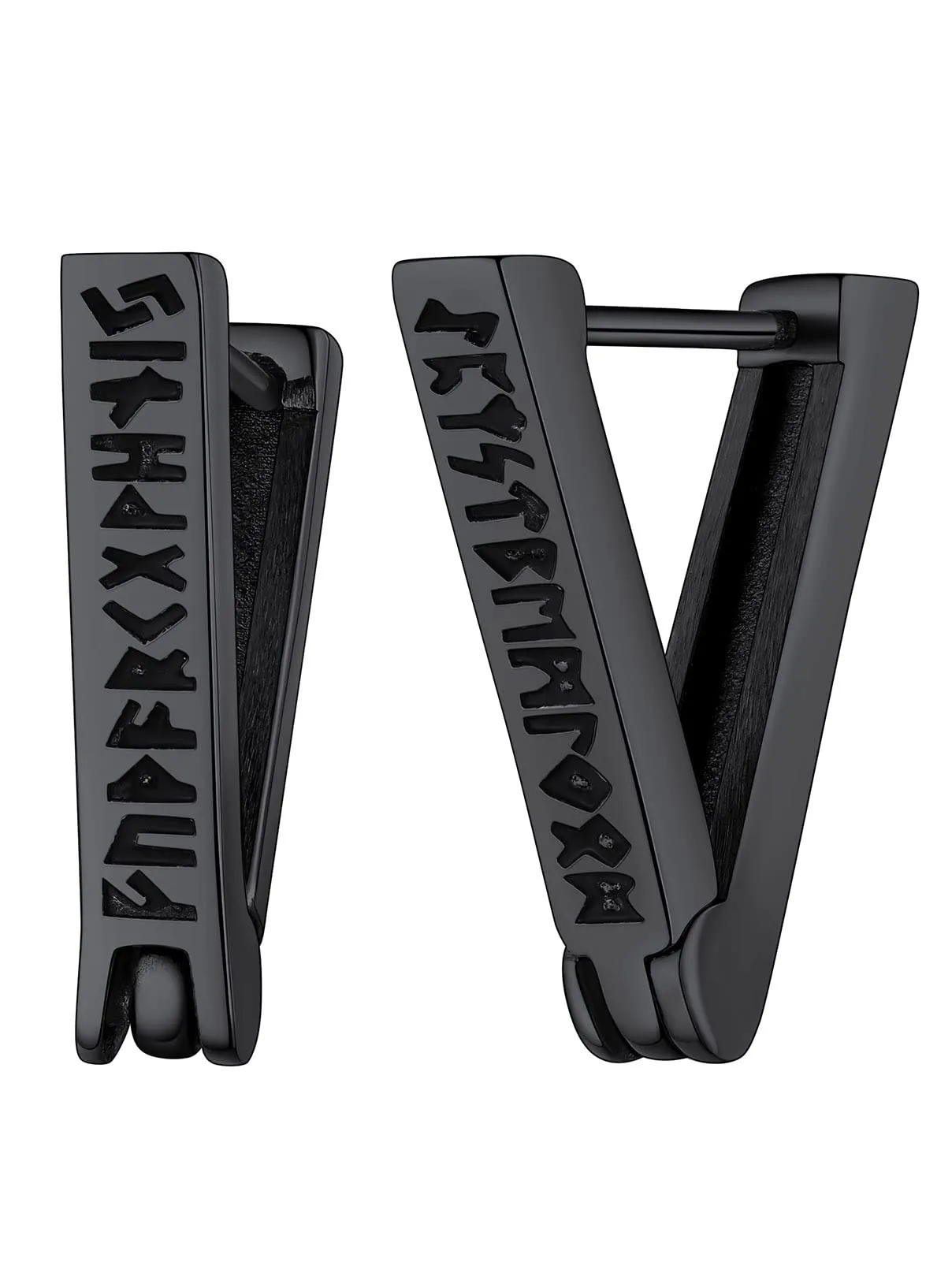 FaithHeart Orecchini Uomo Cerchio Rune Vichinghe e Celtiche in Acciaio Inox con Onice Nero - immagine 1