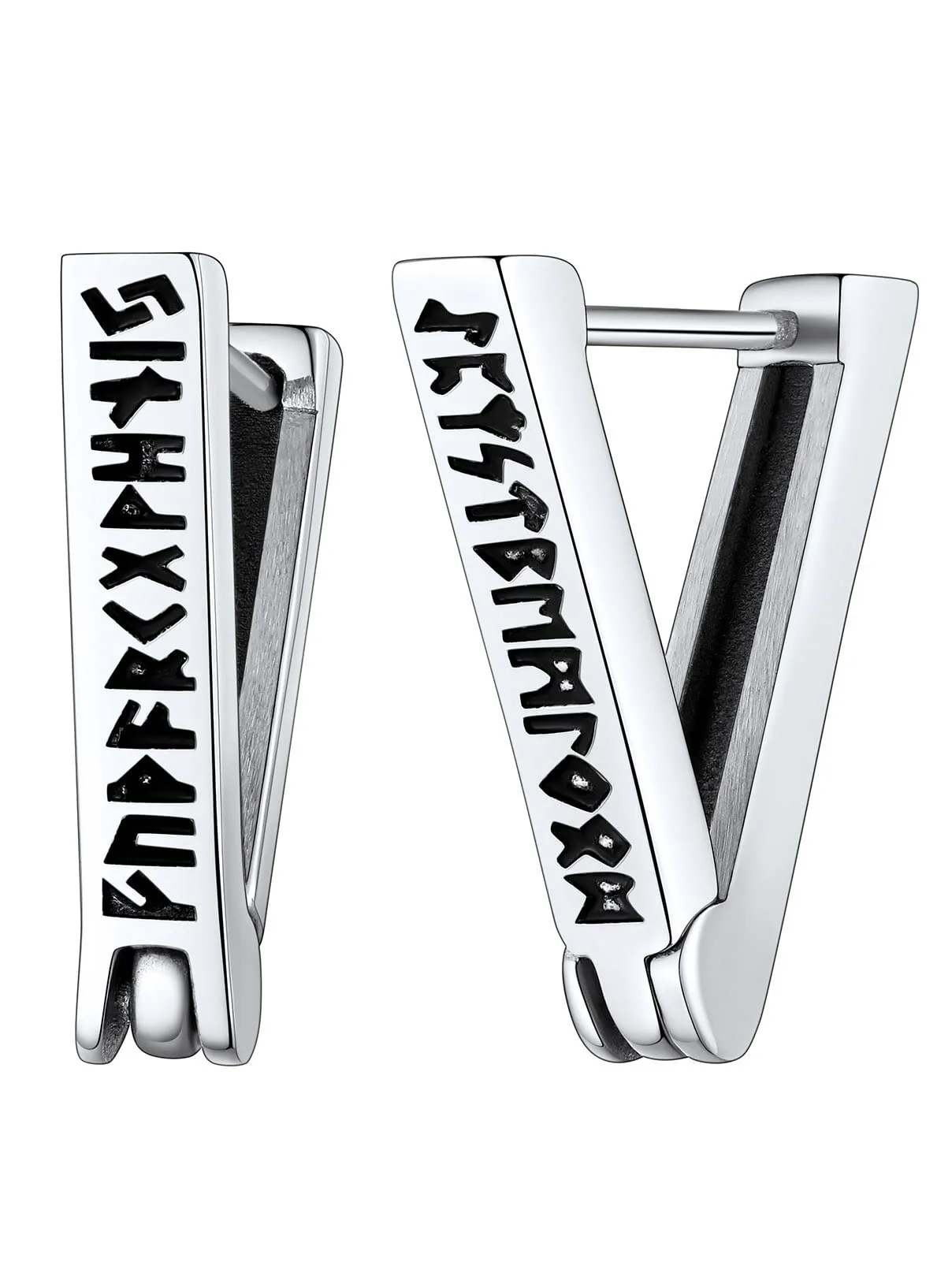 FaithHeart Orecchini Uomo Rune Vichinghe e Celtiche in Acciaio Inox con Onice - immagine 1